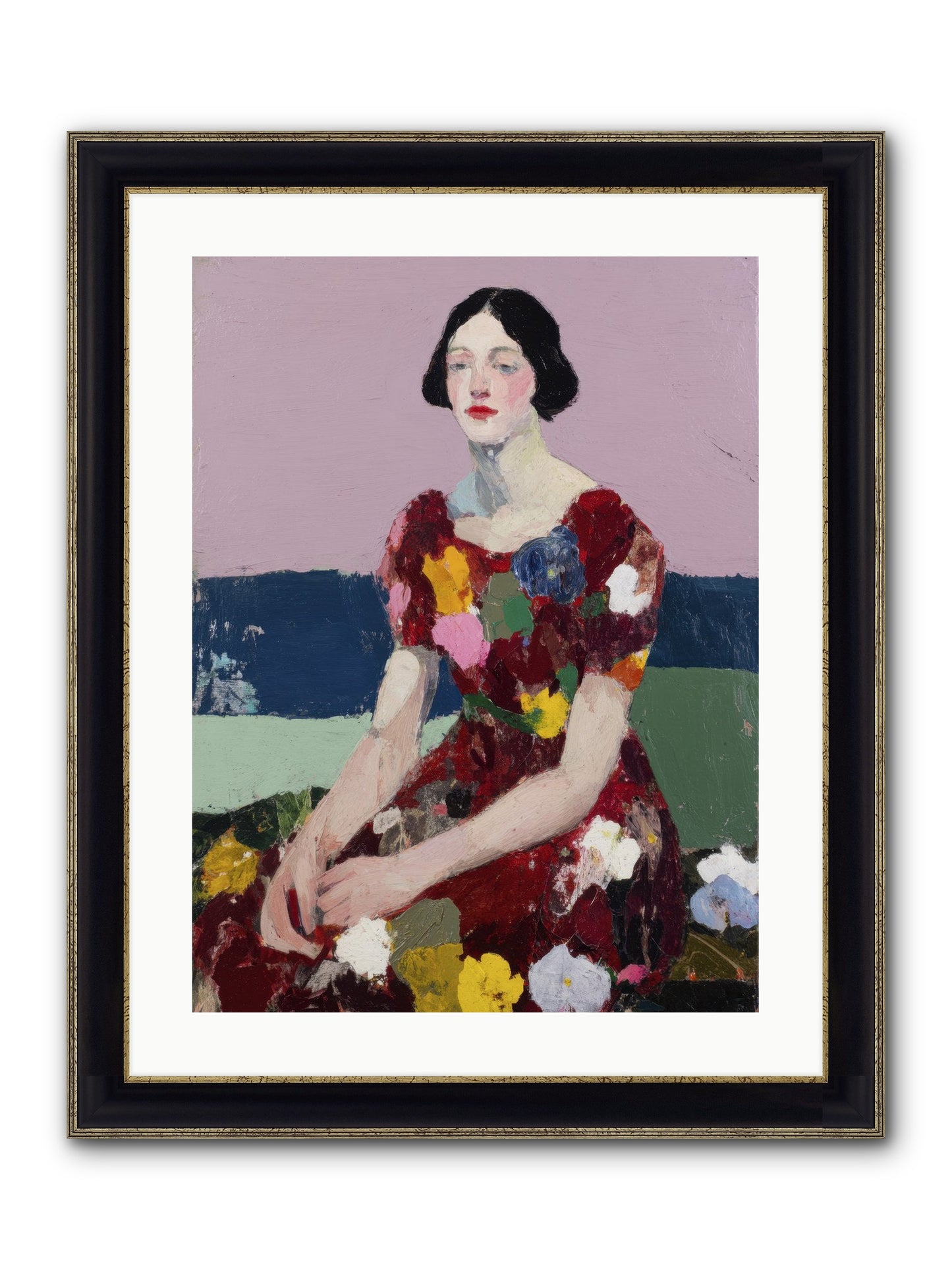 Portrait In Bloom Framed Print - Black & Gold 18x24