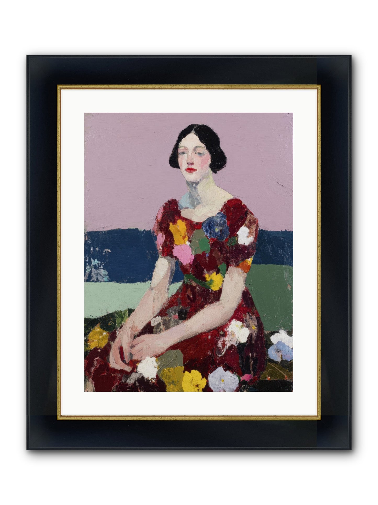 Portrait In Bloom Framed Print - Wide Black w/Gold 18x24