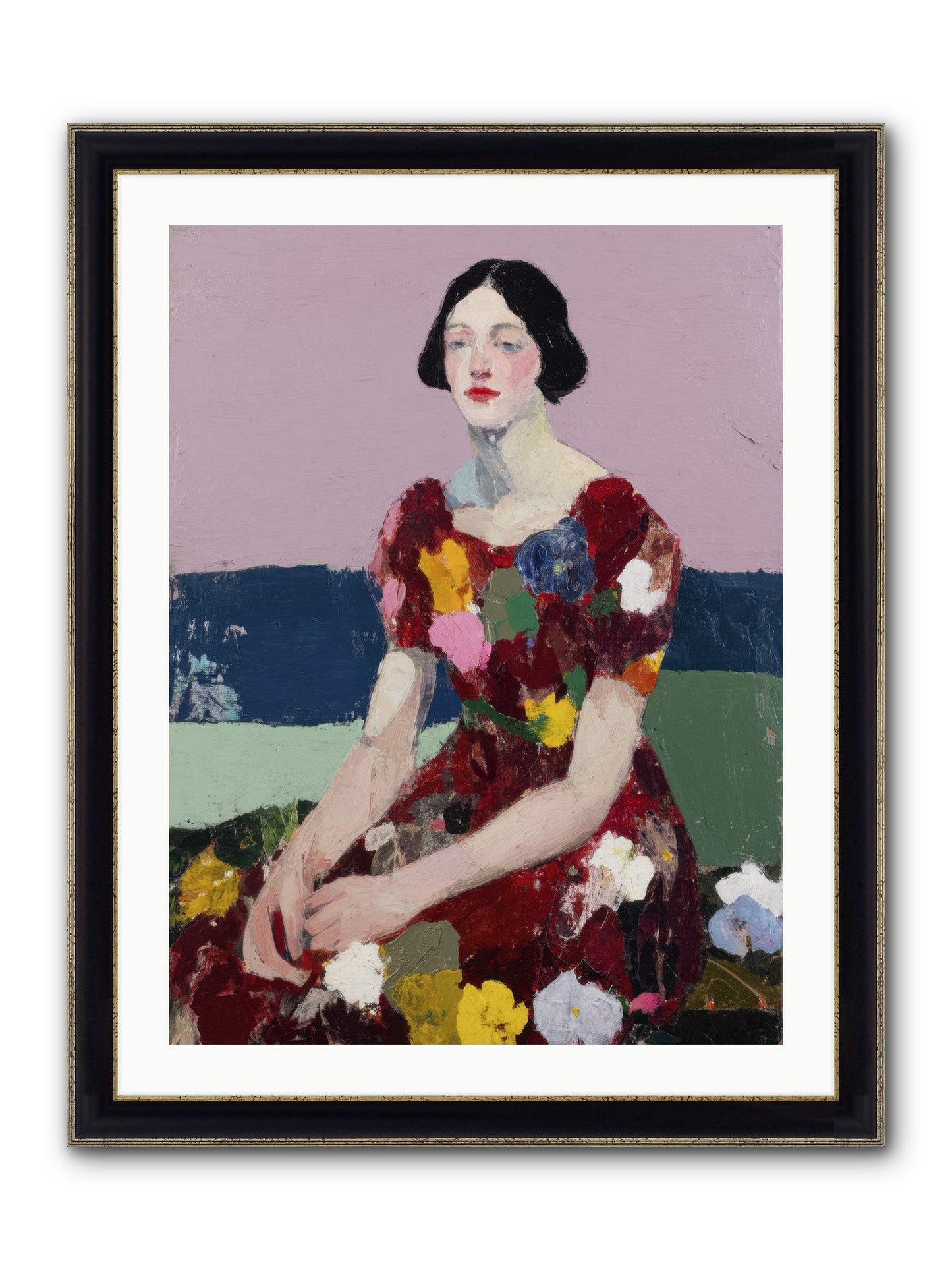 Portrait In Bloom Framed Print - Black & Gold 24x32