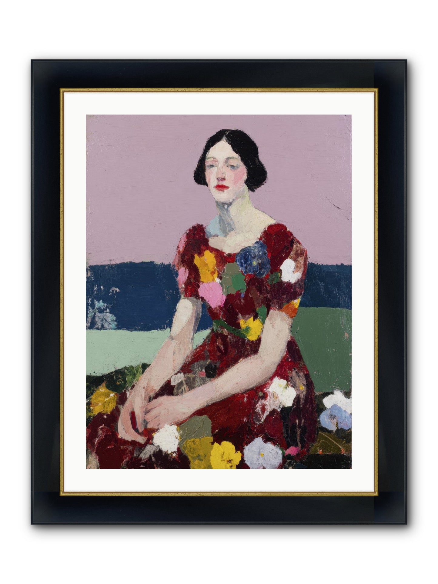 Portrait In Bloom Framed Print - Wide Black w/Gold 24x32