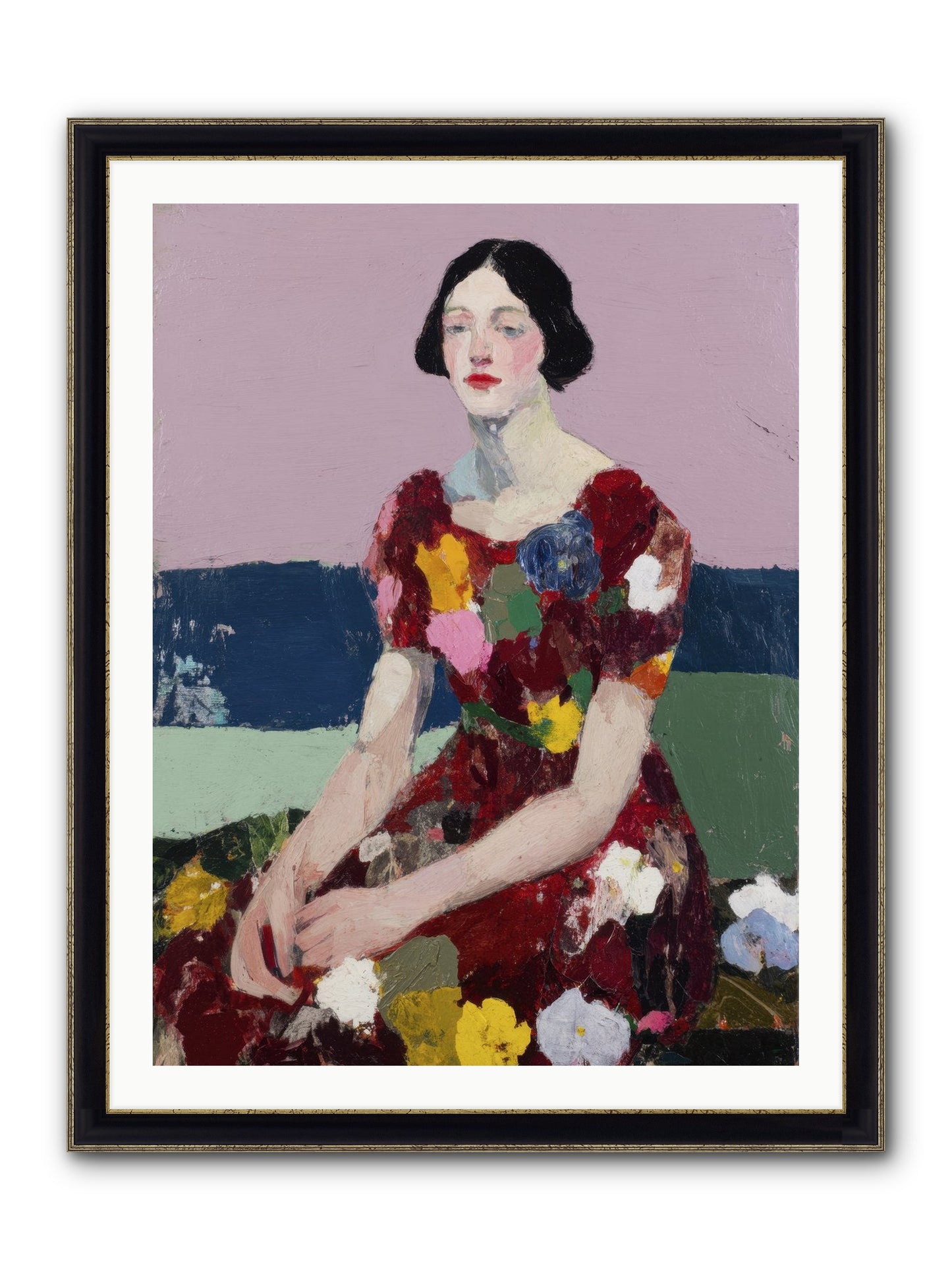 Portrait In Bloom Framed Print - Black & Gold 30x40