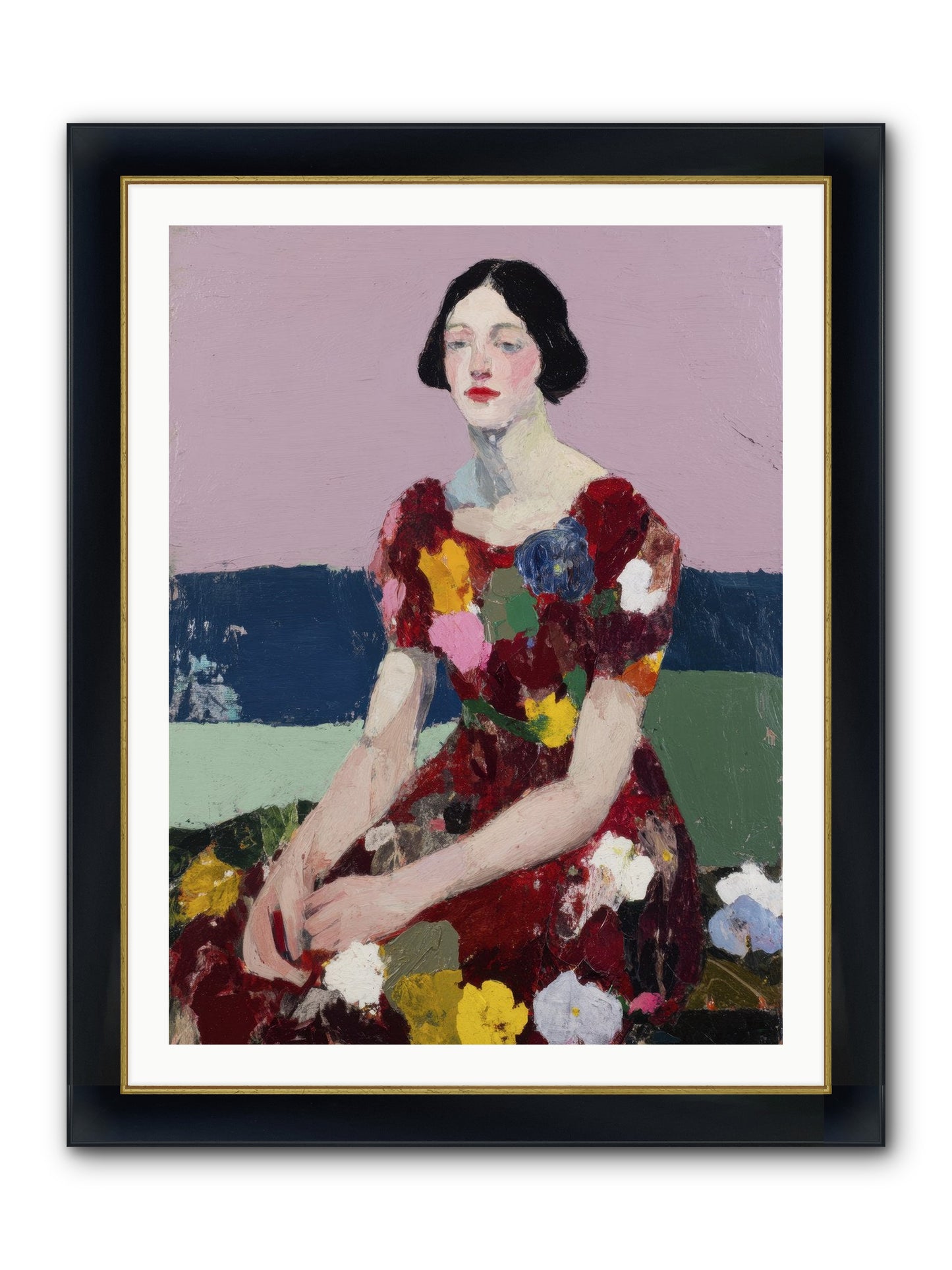 Portrait In Bloom Framed Print - Wide Black w/Gold 30x40