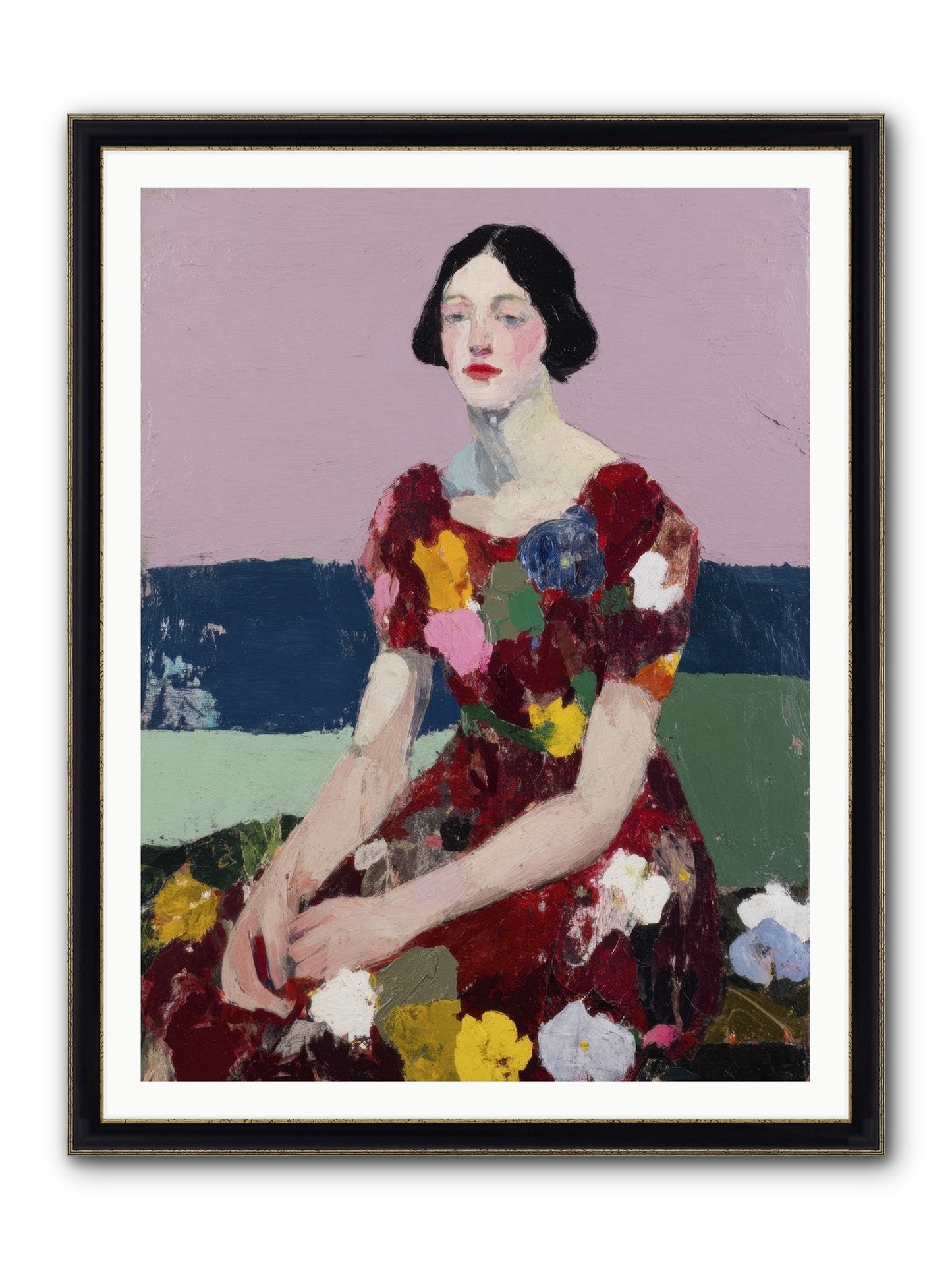 Portrait In Bloom Framed Print - Black & Gold 36x48