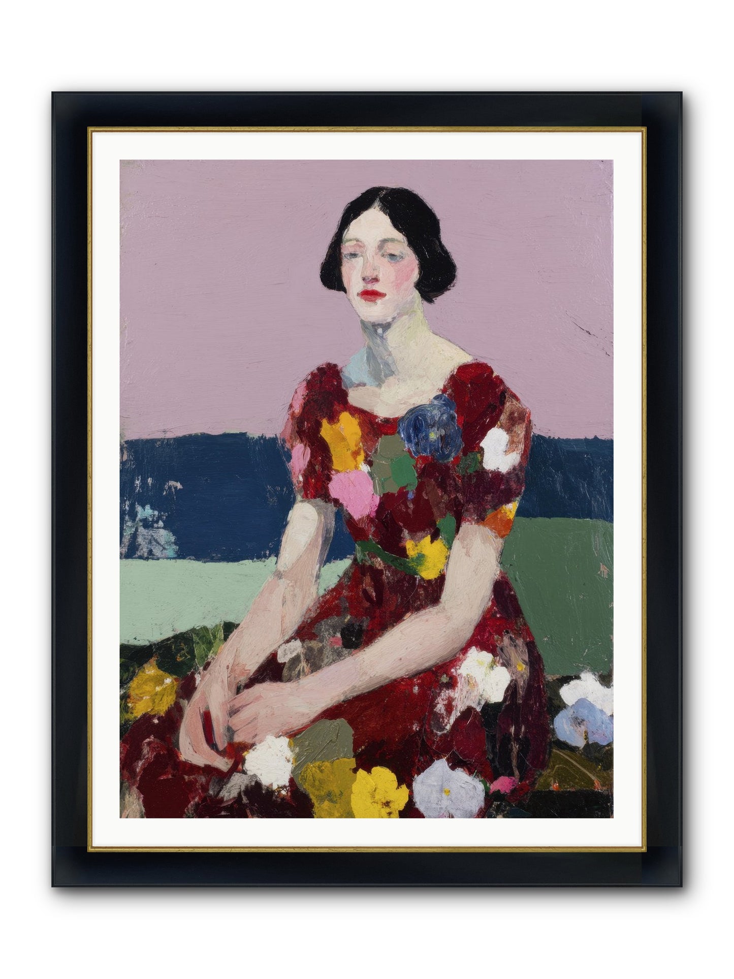 Portrait In Bloom Framed Print - Wide Black w/Gold 36x48