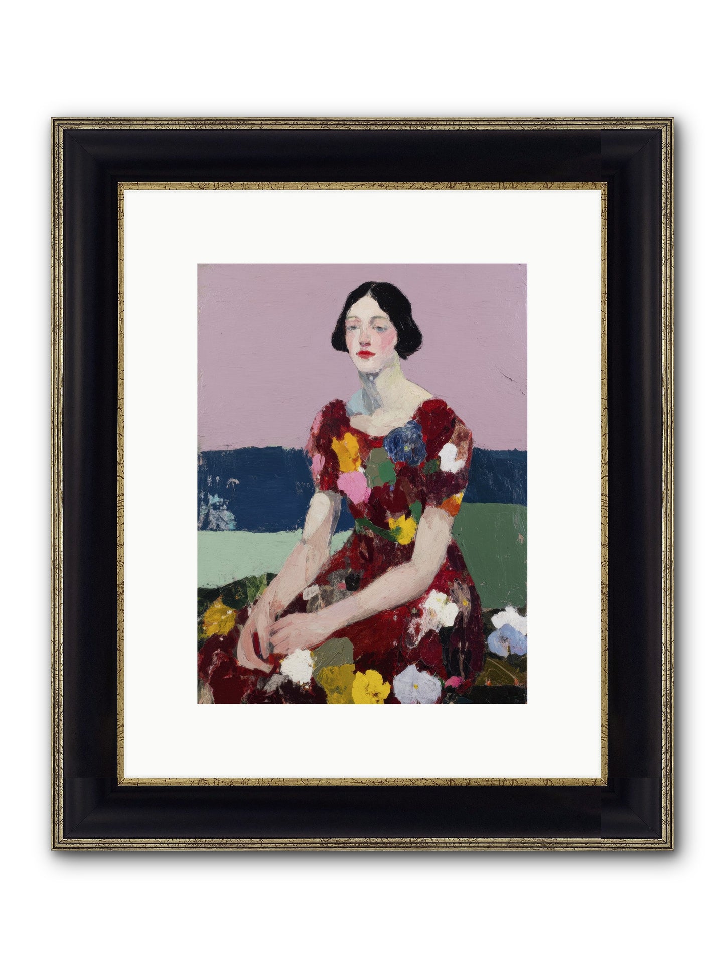 Portrait In Bloom Framed Print - Black & Gold 9x12