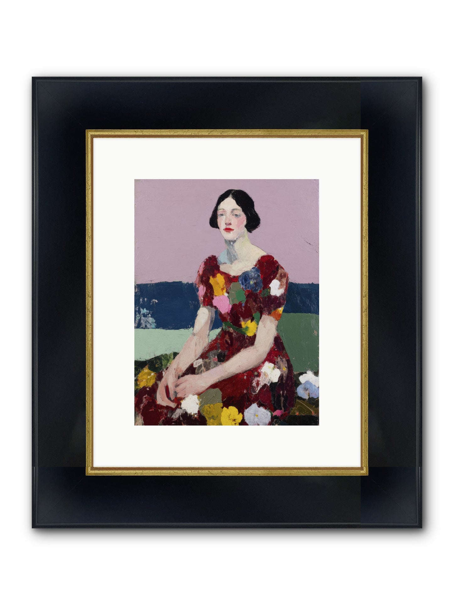 Portrait In Bloom Framed Print - Wide Black w/Gold 9x12