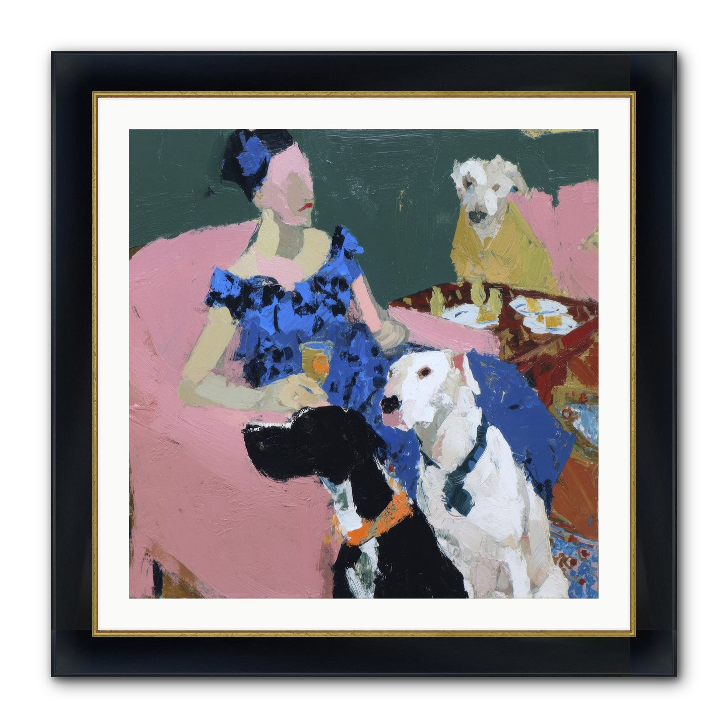 Portrait With Camelia Framed Print - Wide Black w/Gold 30x30