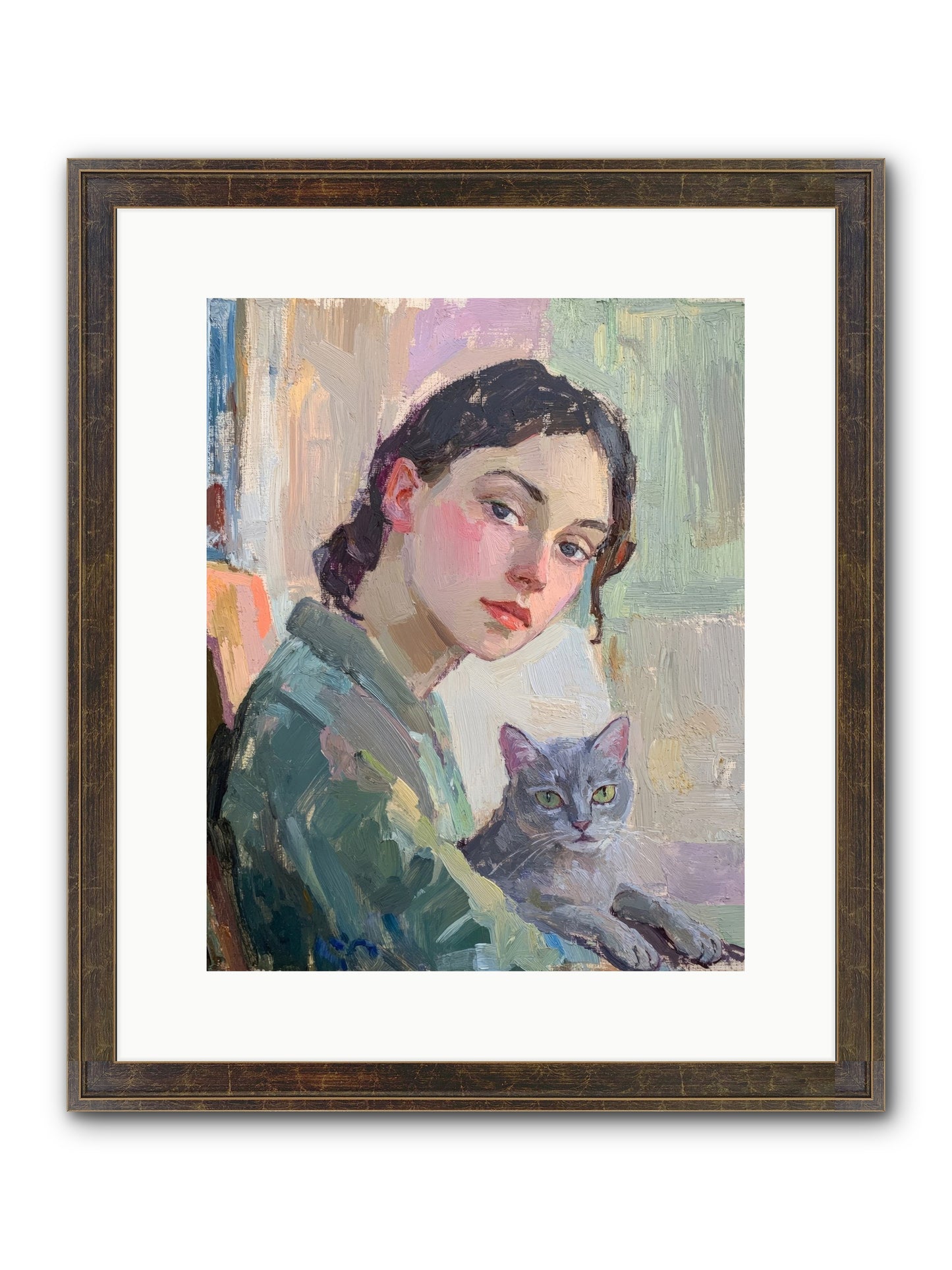 Portrait With Purring Framed Print - Slimwoods Black/Gold 12x15