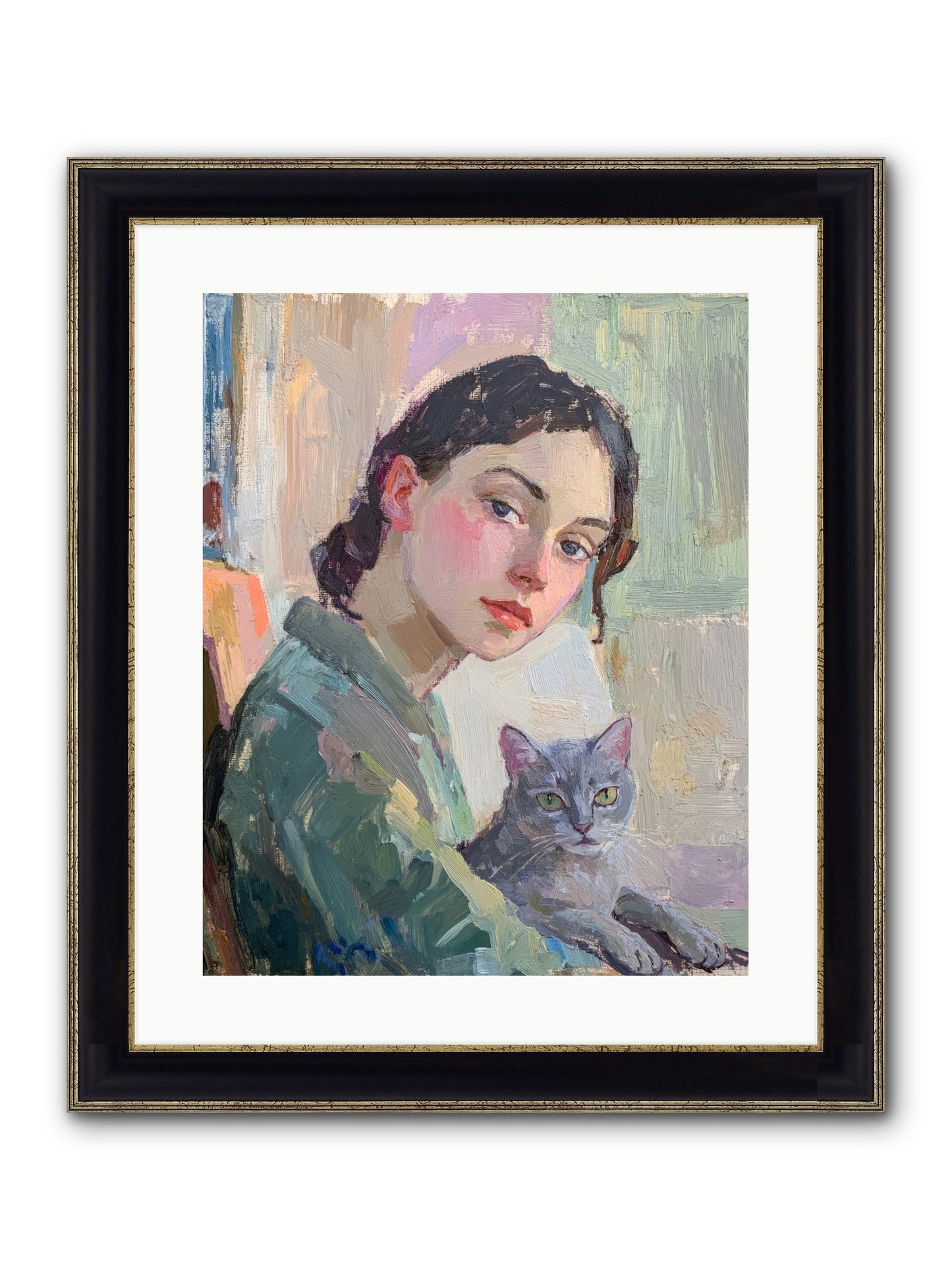Portrait With Purring Framed Print - Black & Gold 16x20