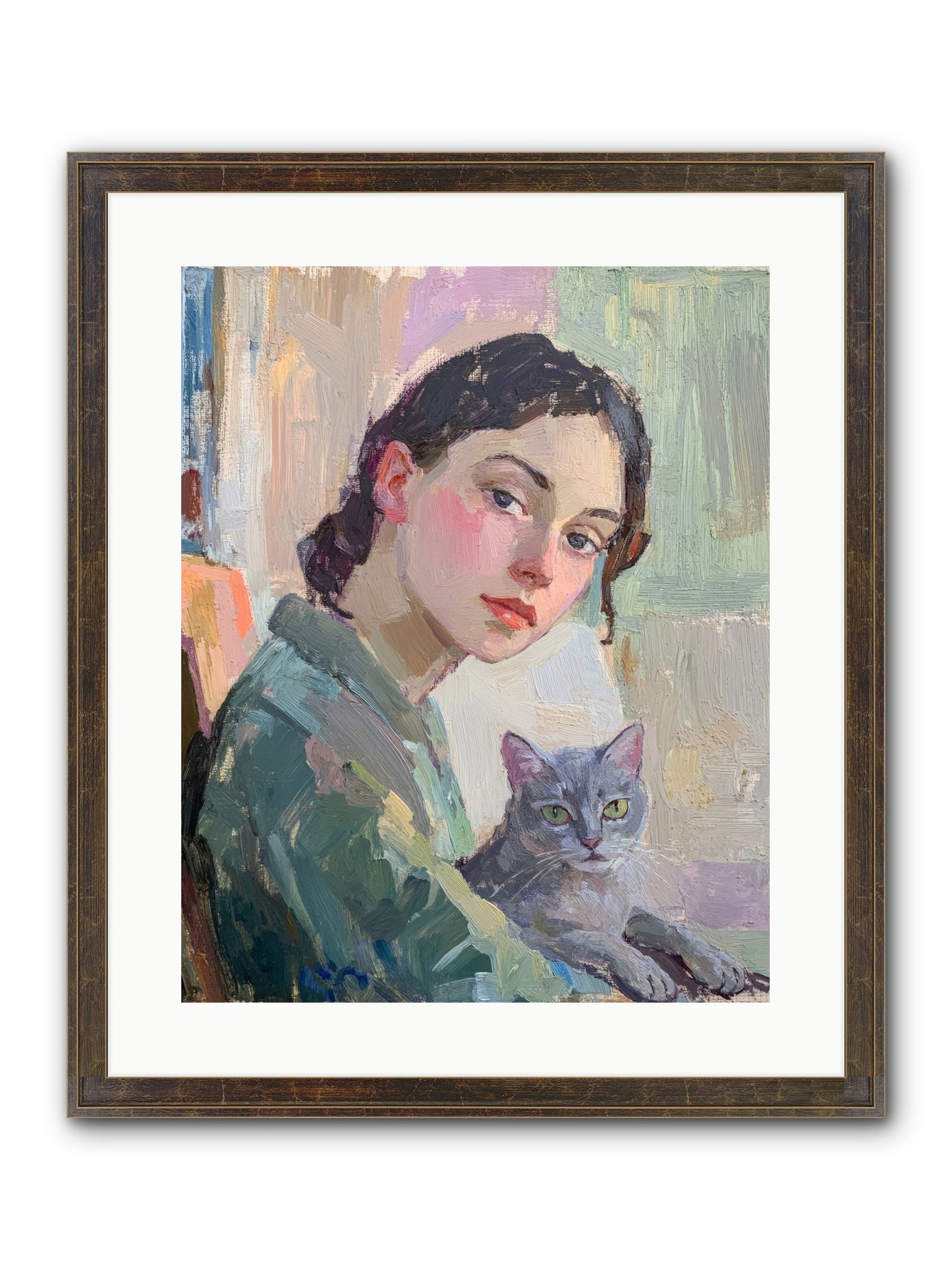 Portrait With Purring Framed Print - Slimwoods Black/Gold 16x20