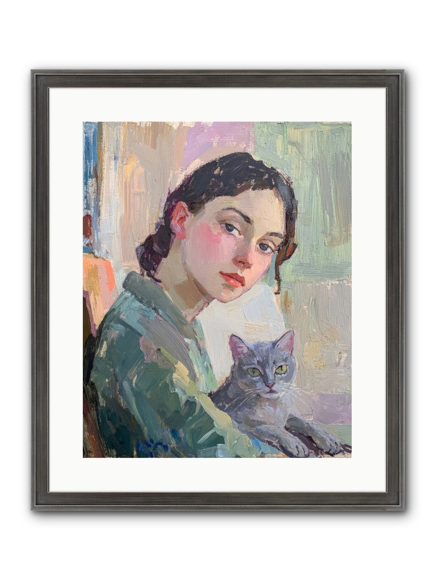 Portrait With Purring Framed Print - Slimwoods Black/Silver 16x20