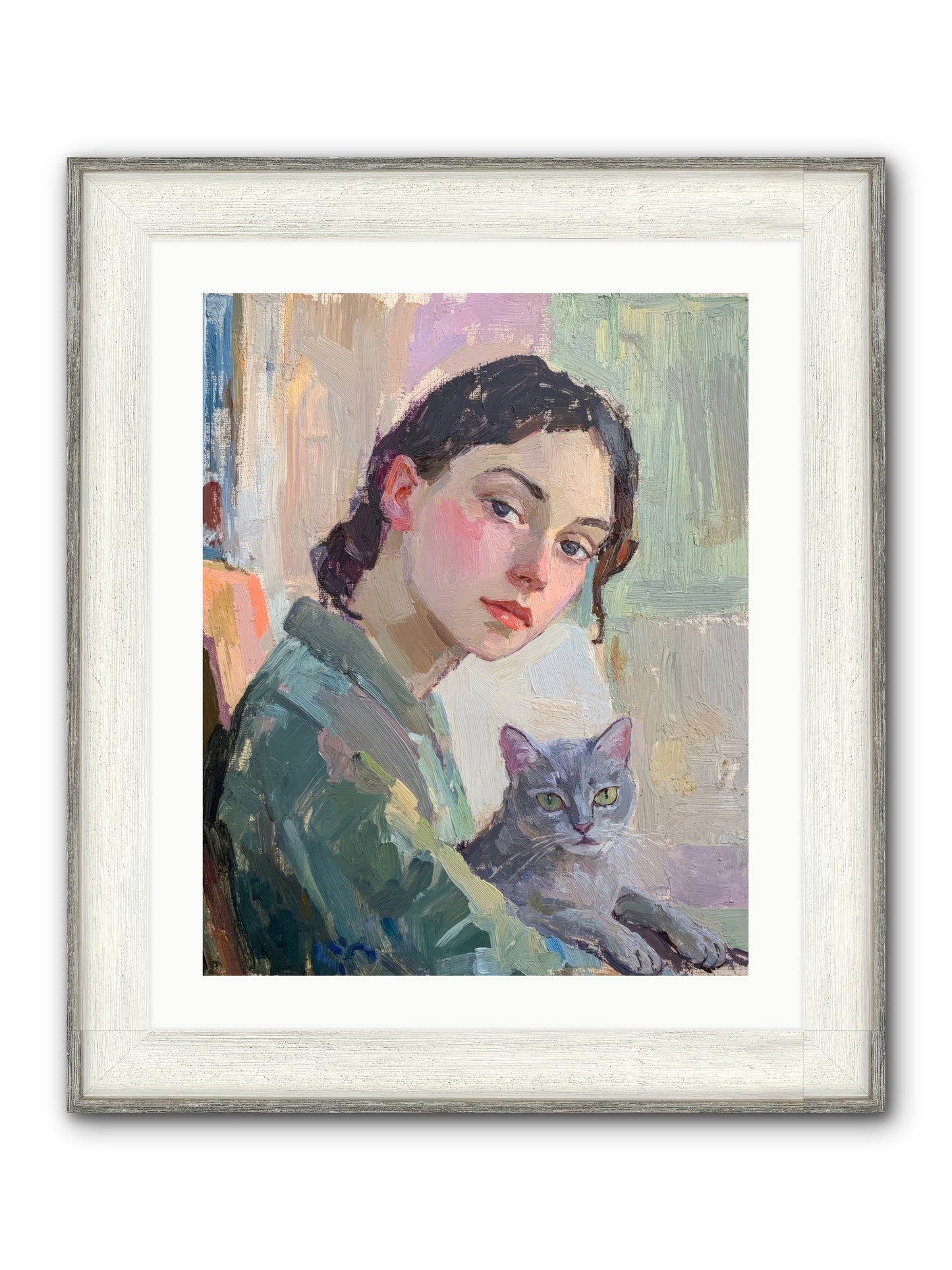 Portrait With Purring Framed Print - Driftwood White 20x25