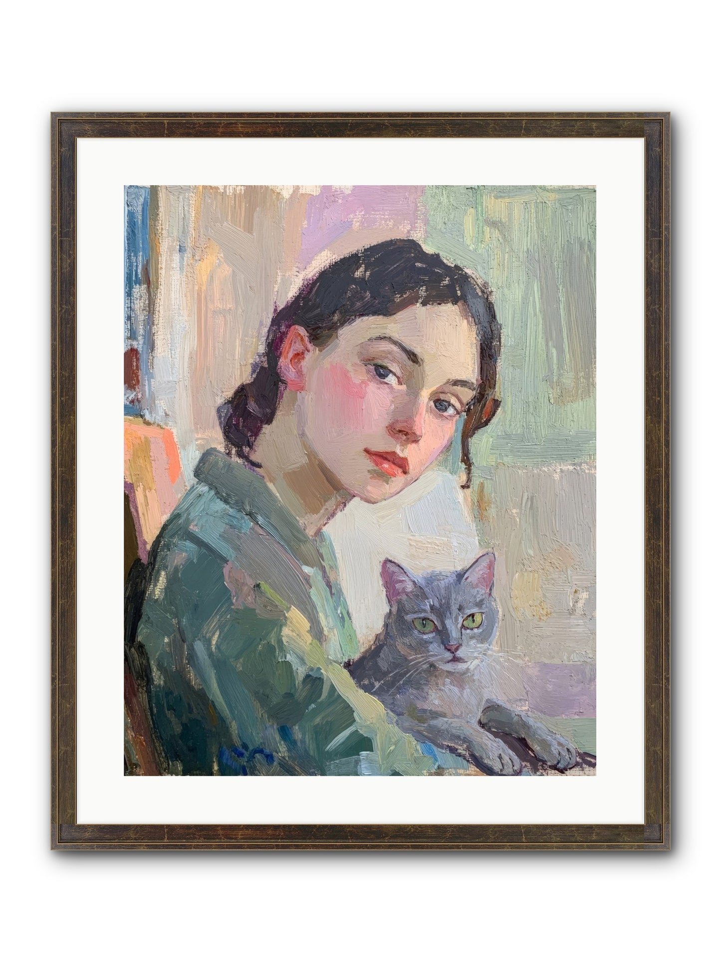 Portrait With Purring Framed Print - Slimwoods Black/Gold 20x25