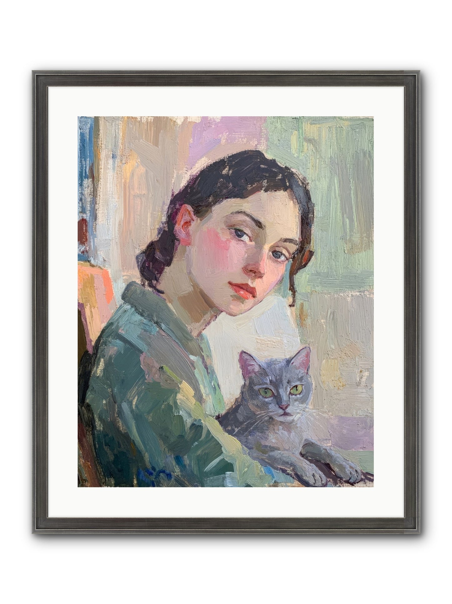 Portrait With Purring Framed Print - Slimwoods Black/Silver 20x25