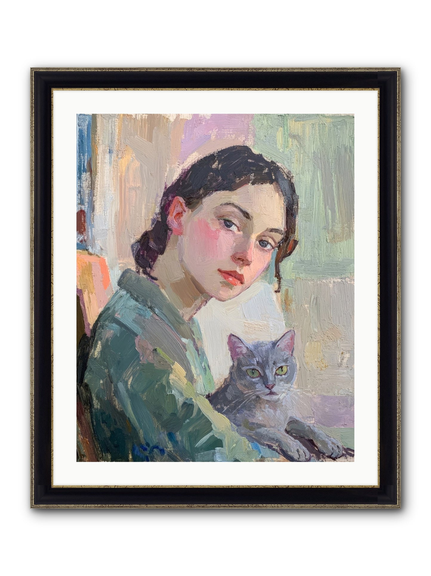 Portrait With Purring Framed Print - Black & Gold 24x30