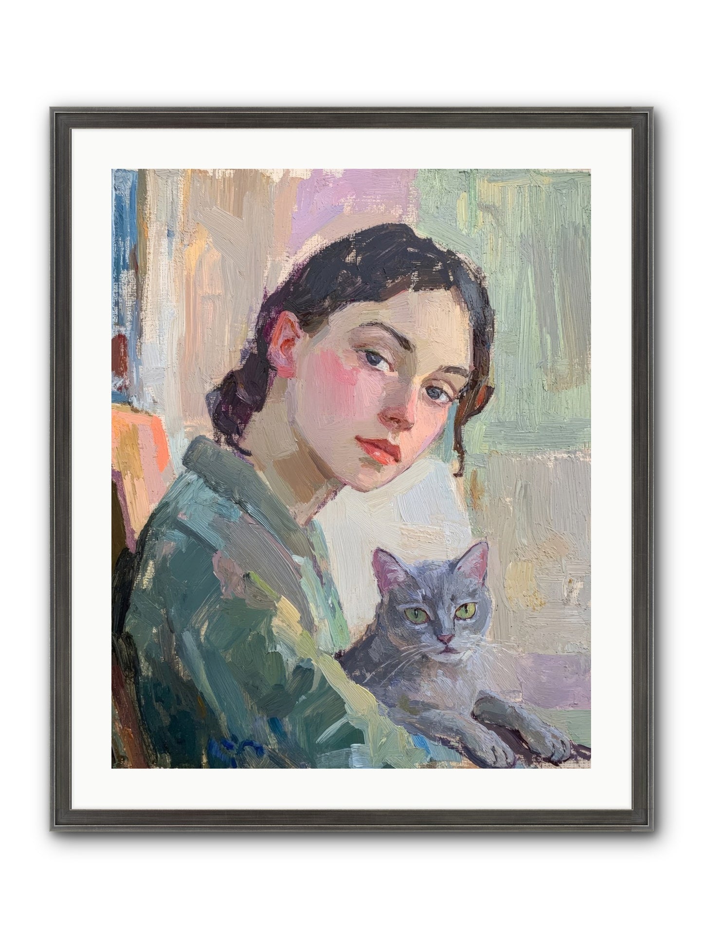 Portrait With Purring Framed Print - Slimwoods Black/Silver 24x30