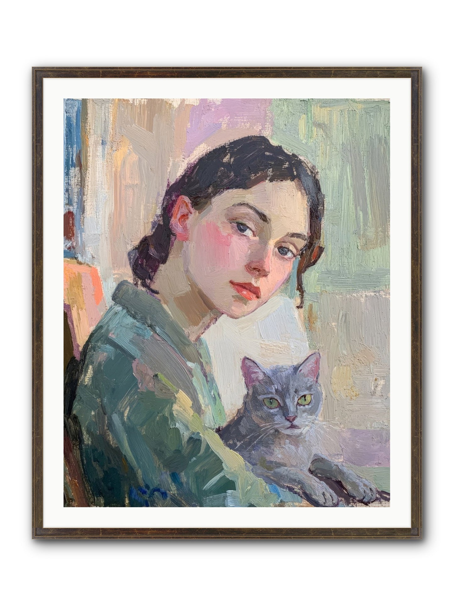 Portrait With Purring Framed Print - Slimwoods Black/Gold 32x40