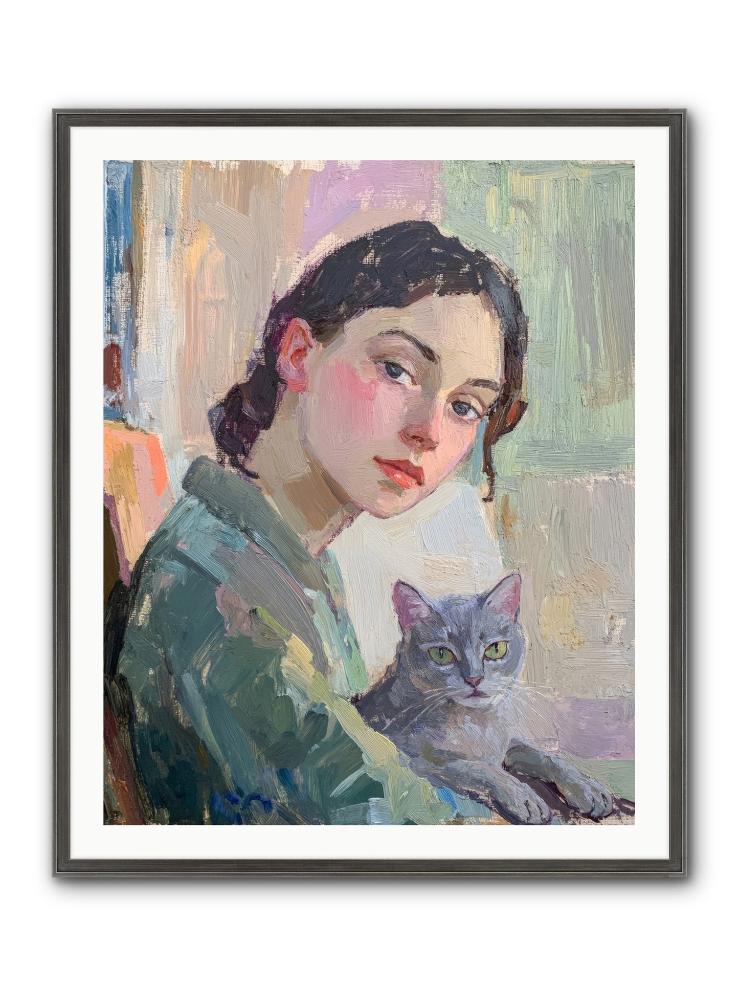 Portrait With Purring Framed Print - Slimwoods Black/Silver 32x40