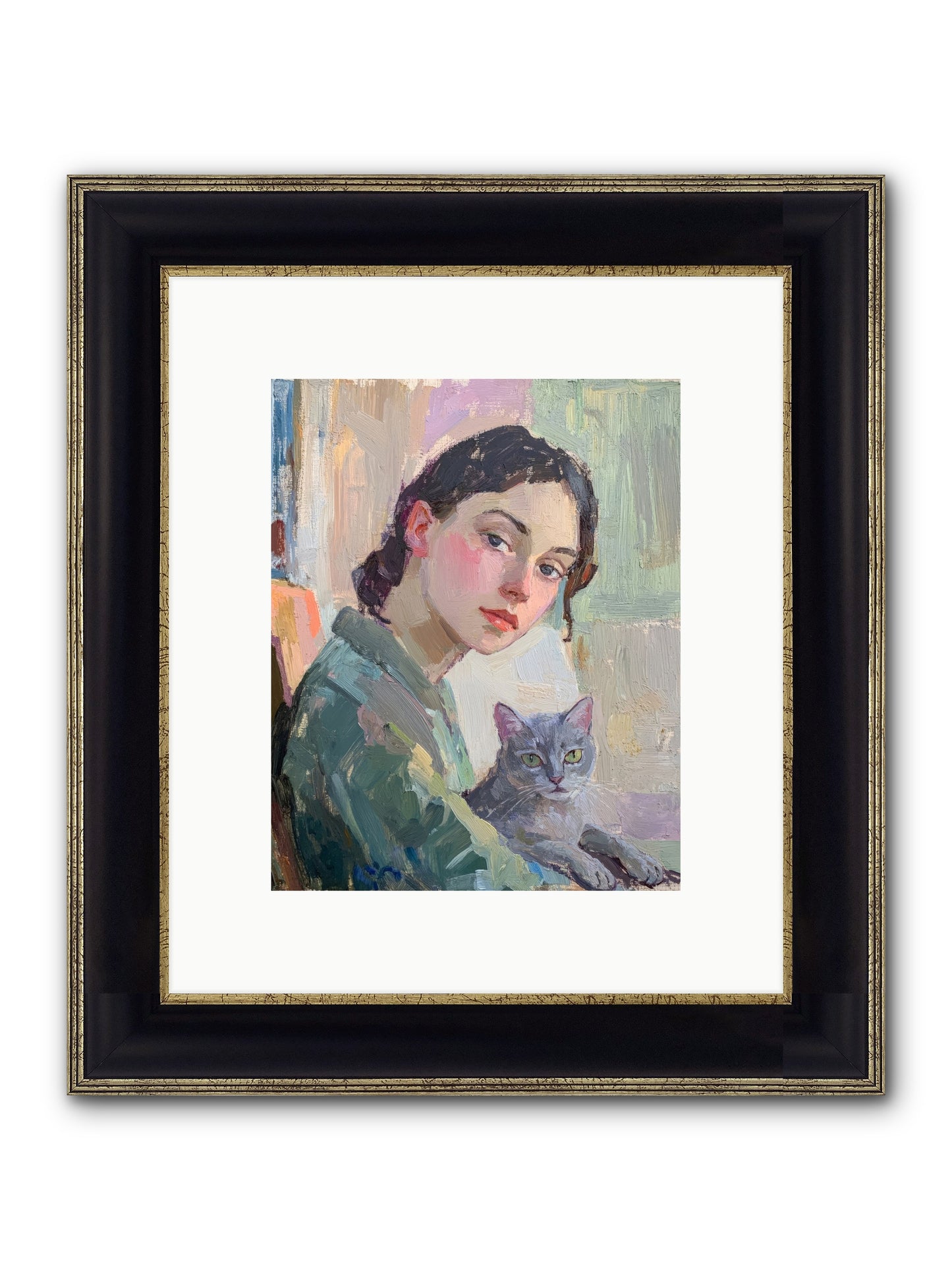 Portrait With Purring Framed Print - Black & Gold 8x10