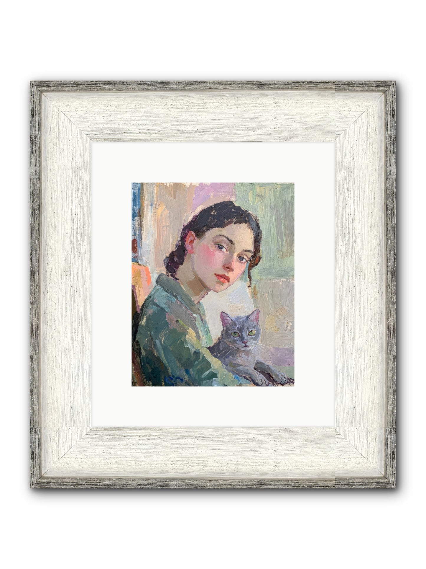 Portrait With Purring Framed Print - Driftwood White 8x10