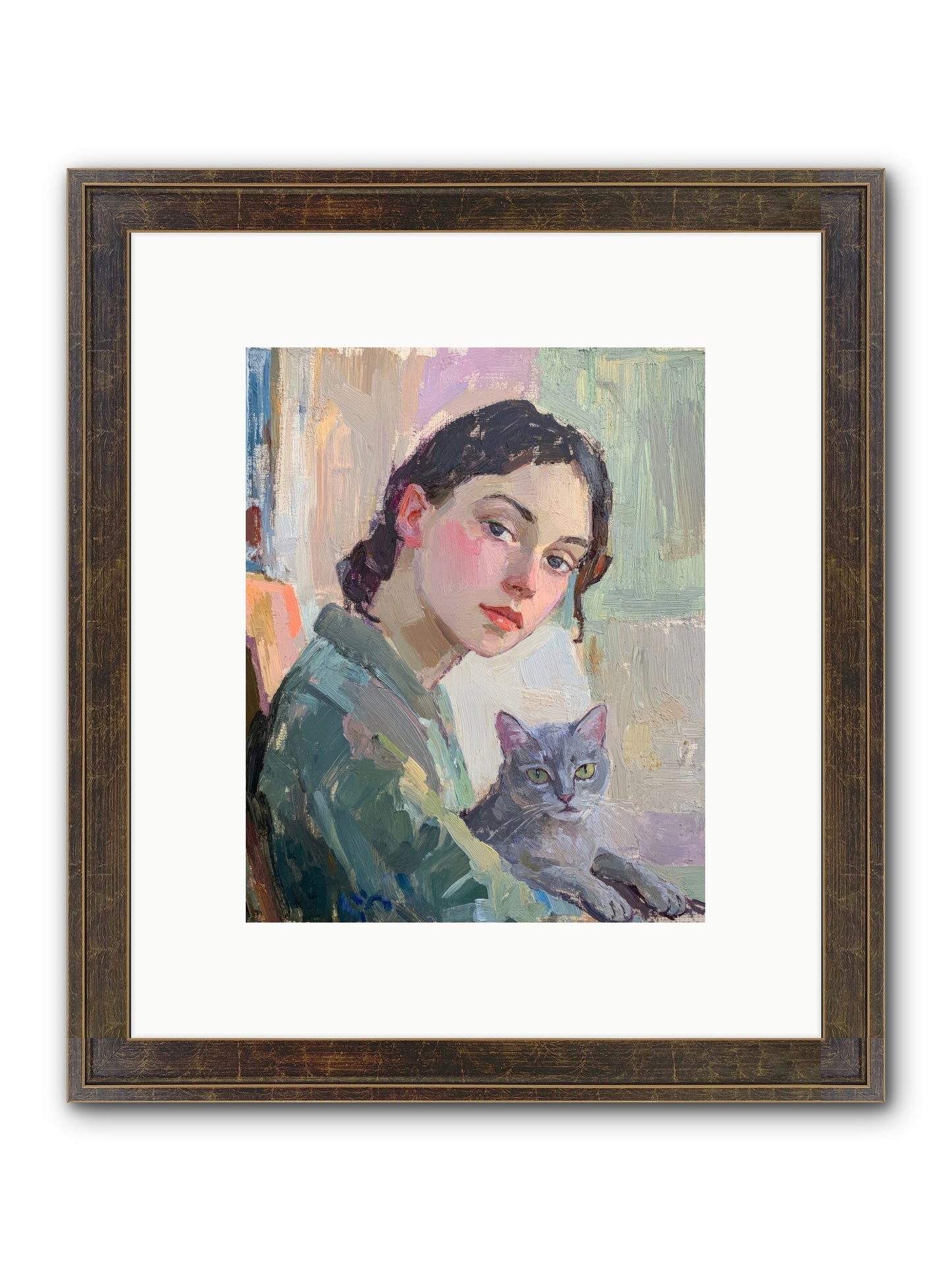 Portrait With Purring Framed Print - Slimwoods Black/Gold 8x10