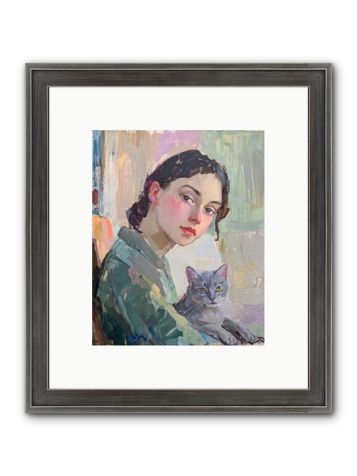 Portrait With Purring Framed Print - Slimwoods Black/Silver 8x10