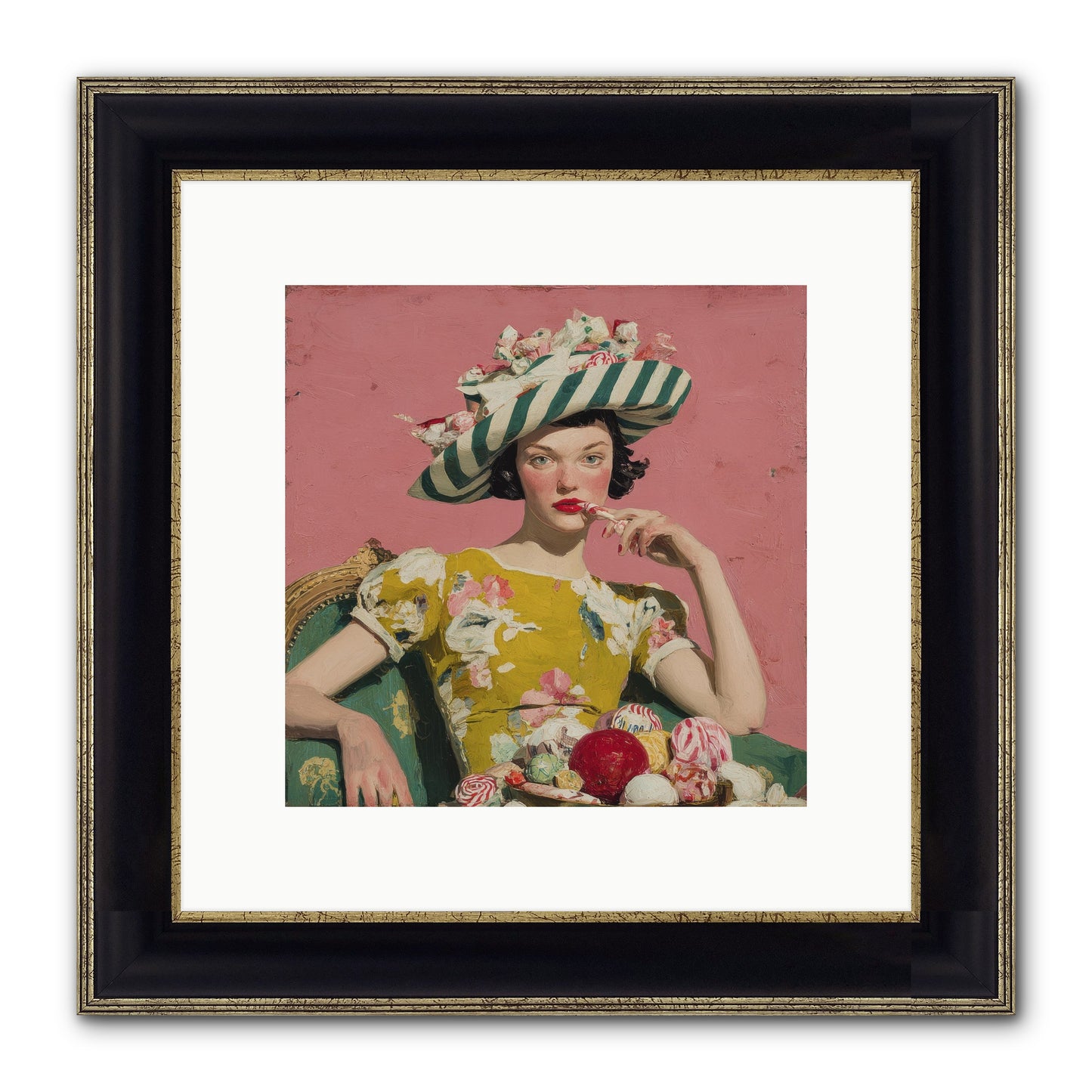 Postcards To The Past Winter Framed Print - Black & Gold 10x10