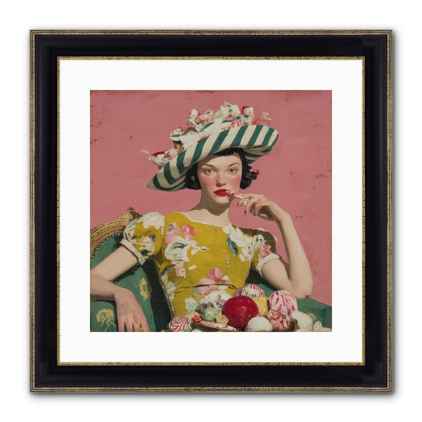 Postcards To The Past Winter Framed Print - Black & Gold 16x16