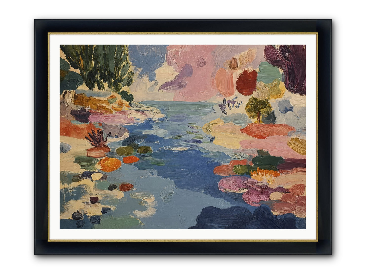 Prism Waters Framed Print - Wide Black w/Gold 48x36
