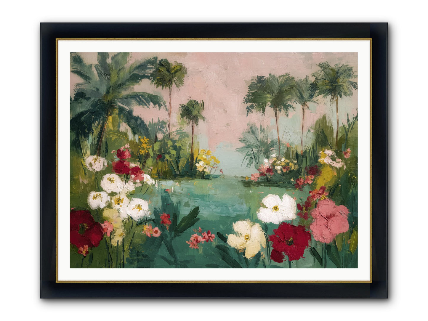 Provençal Paradise Framed Print - Wide Black w/Gold 48x36