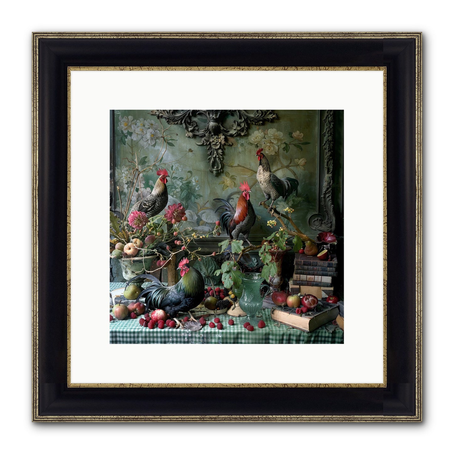 Quaint Roosts Of Reverie Framed Print - Black & Gold 12x12