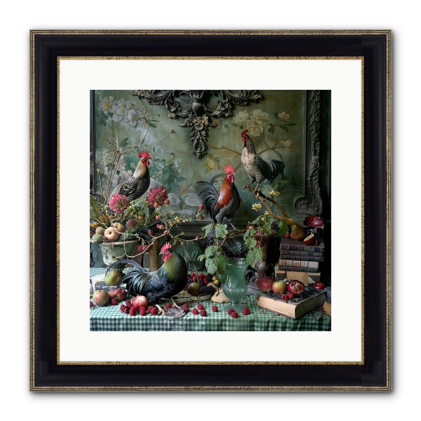 Quaint Roosts Of Reverie Framed Print - Black & Gold 16x16