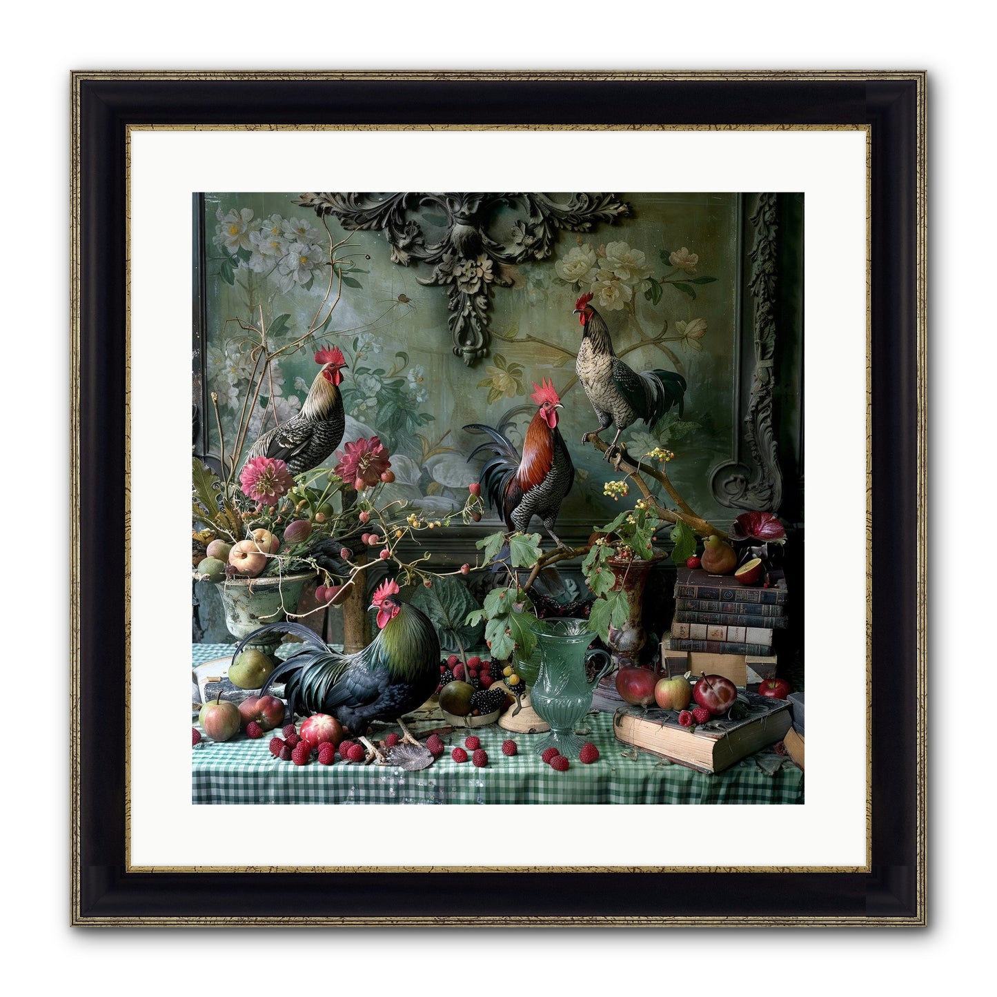 Quaint Roosts Of Reverie Framed Print - Black & Gold 20x20