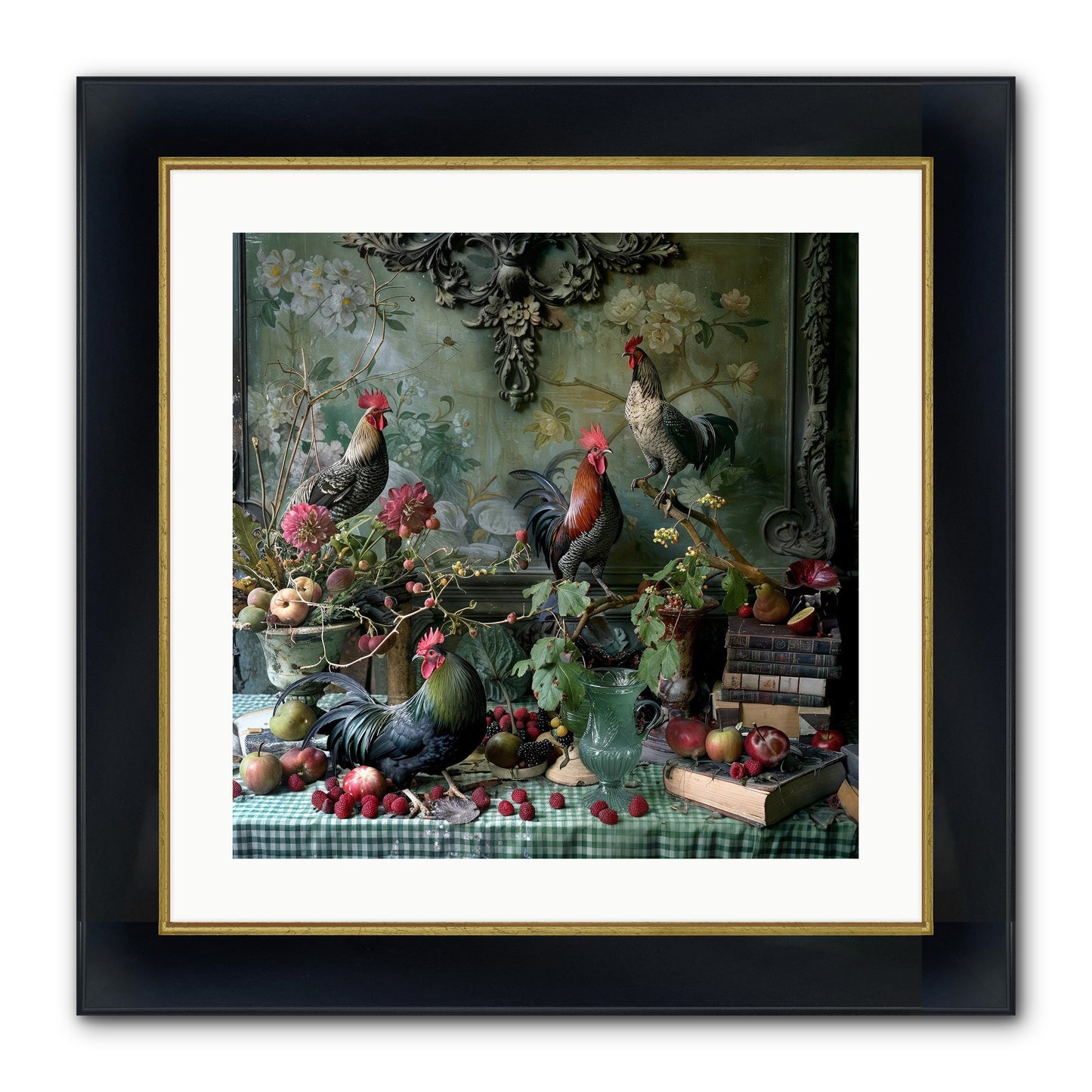 Quaint Roosts Of Reverie Framed Print - Wide Black w/Gold 20x20
