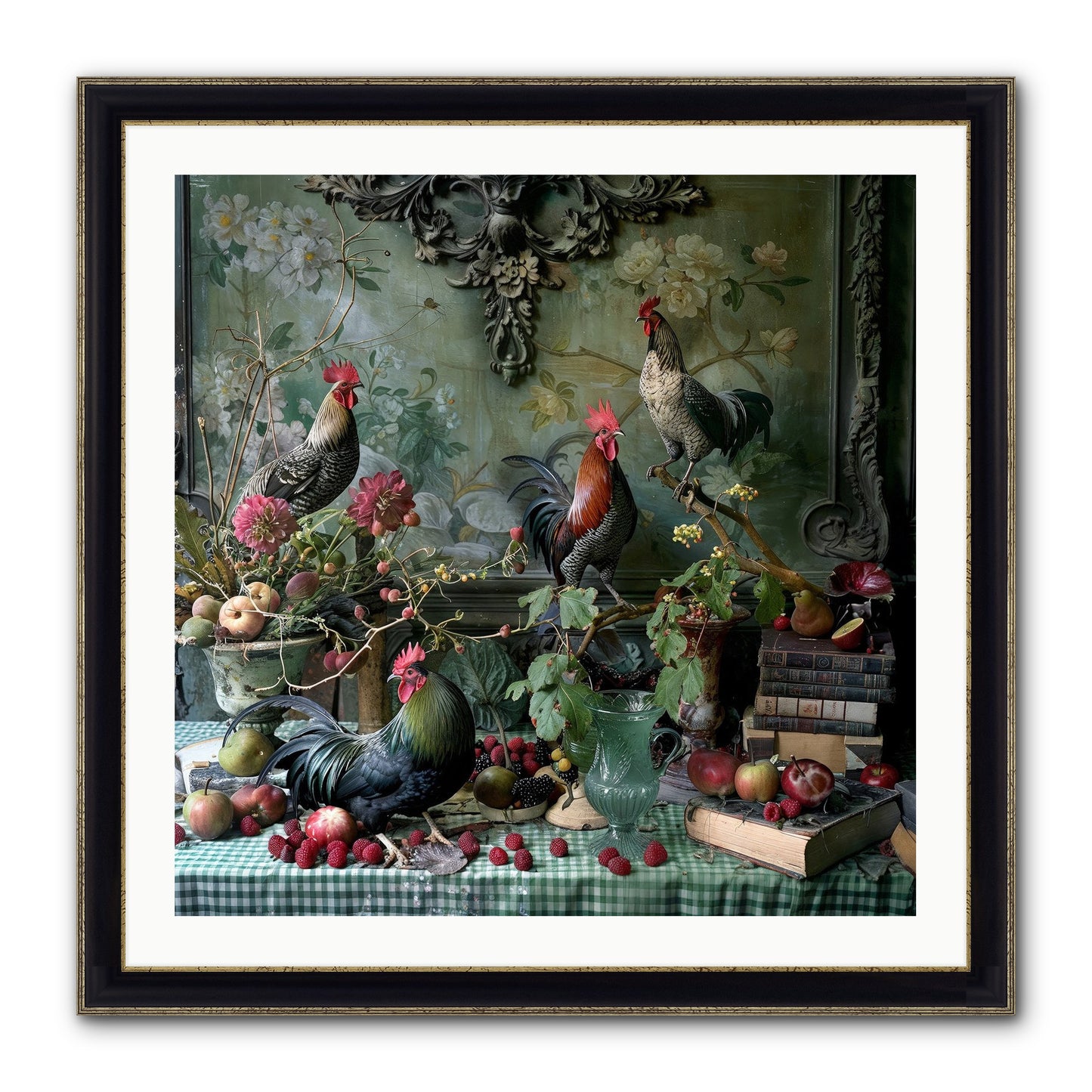 Quaint Roosts Of Reverie Framed Print - Black & Gold 30x30