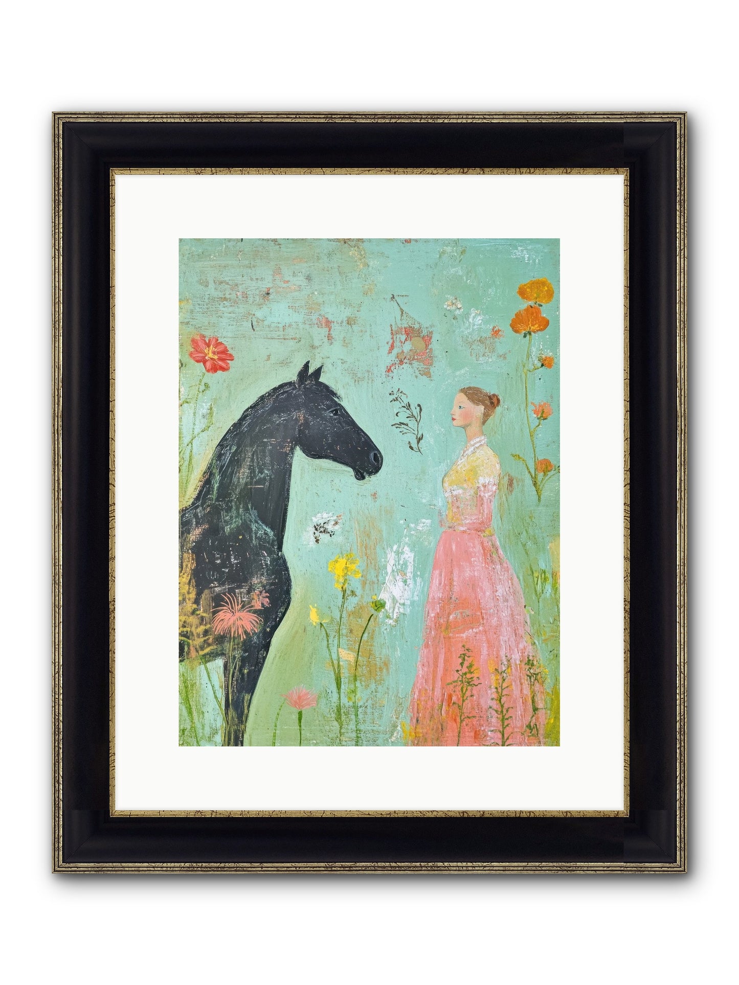 Quiet Conversation Framed Print - Black & Gold 12x16