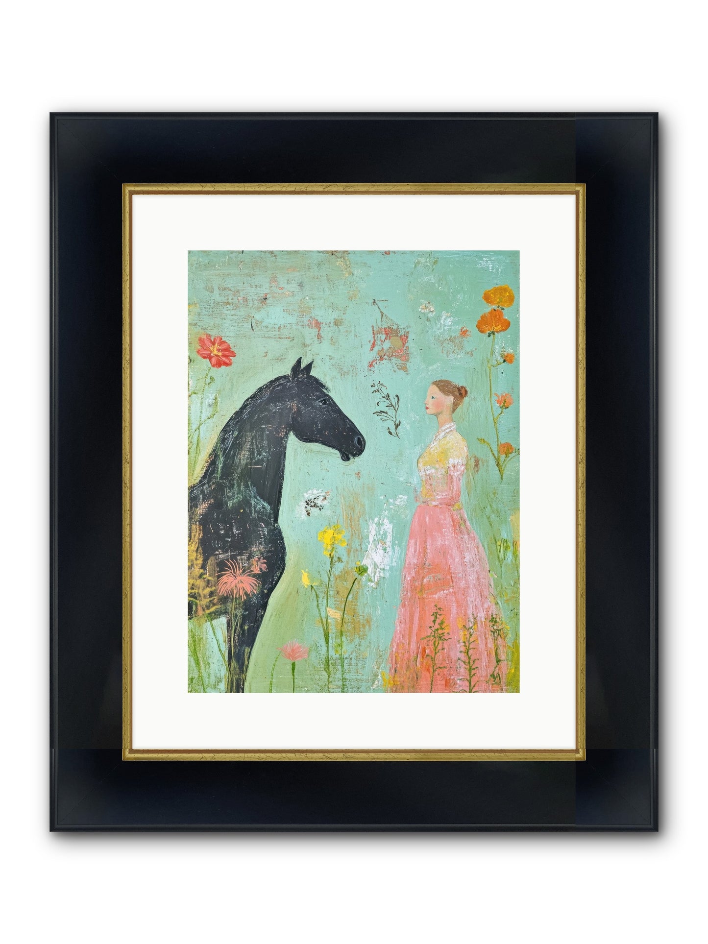 Quiet Conversation Framed Print - Wide Black w/Gold 12x16