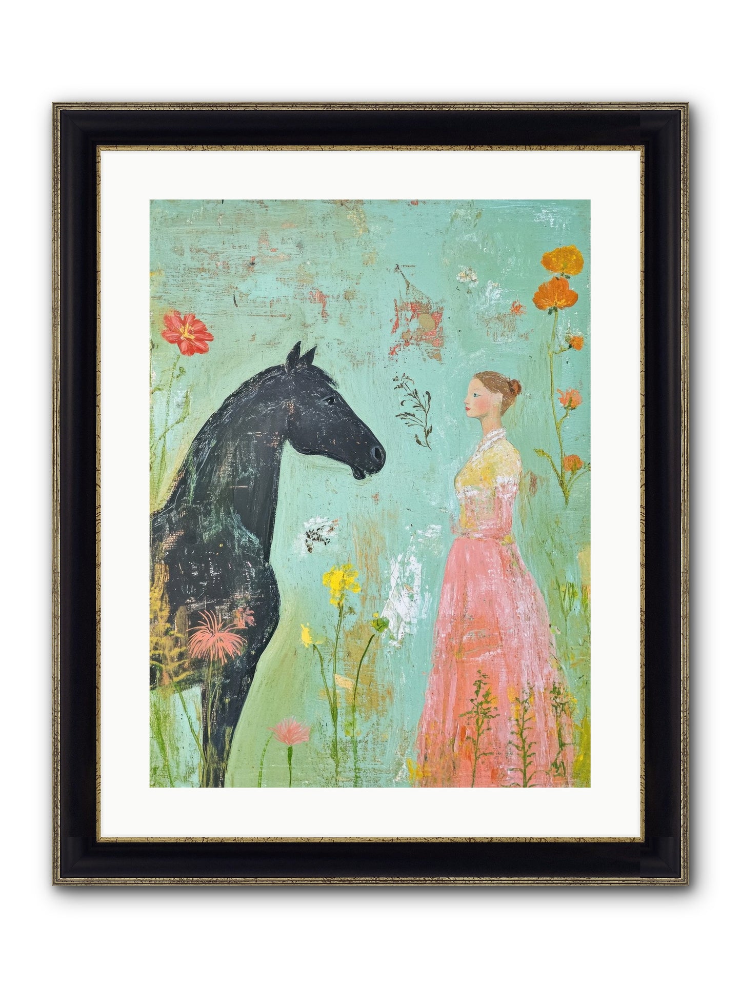 Quiet Conversation Framed Print - Black & Gold 18x24