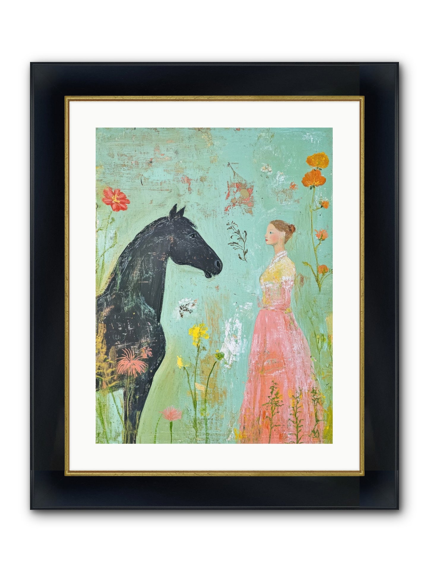 Quiet Conversation Framed Print - Wide Black w/Gold 18x24