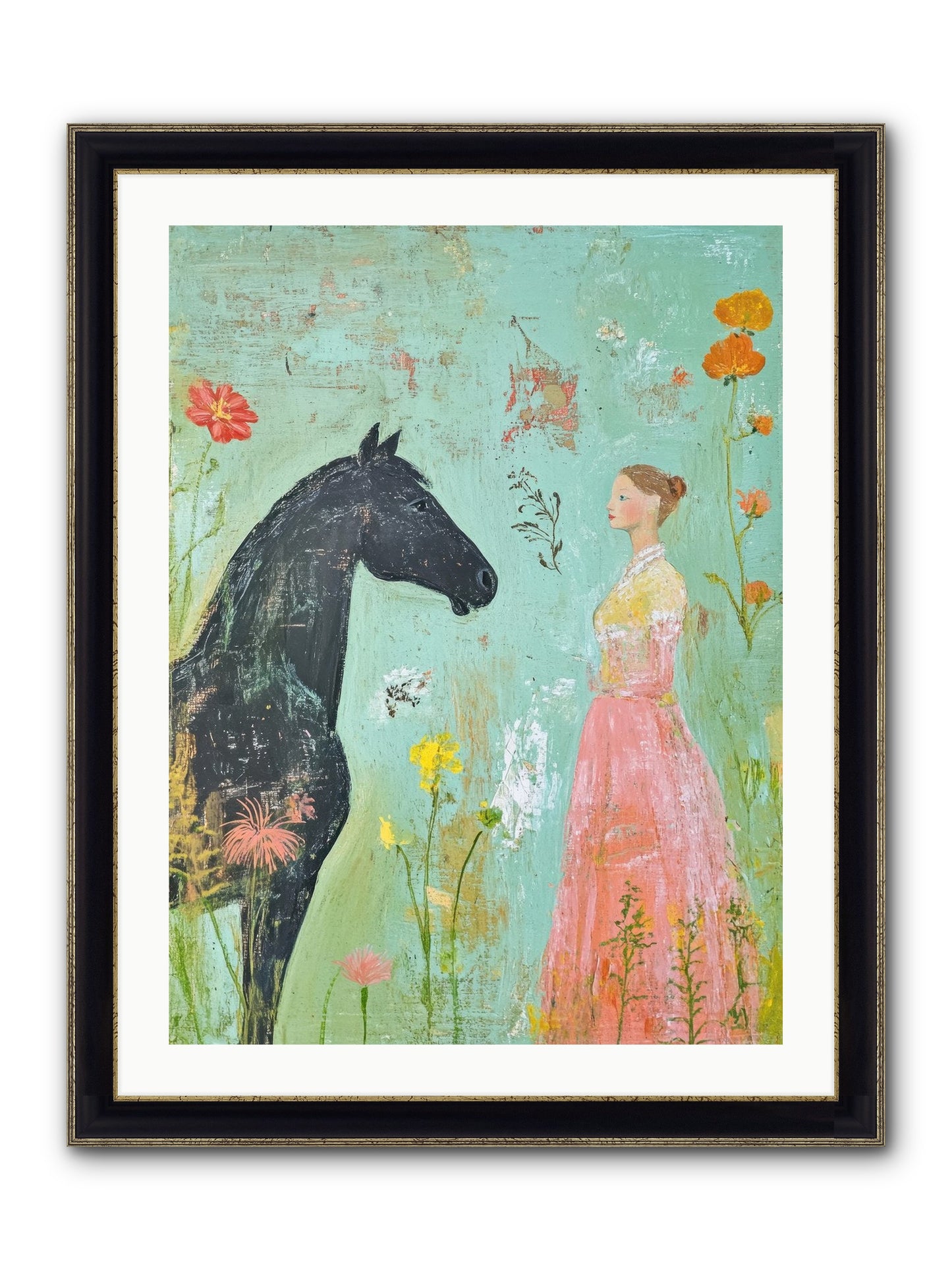 Quiet Conversation Framed Print - Black & Gold 24x32