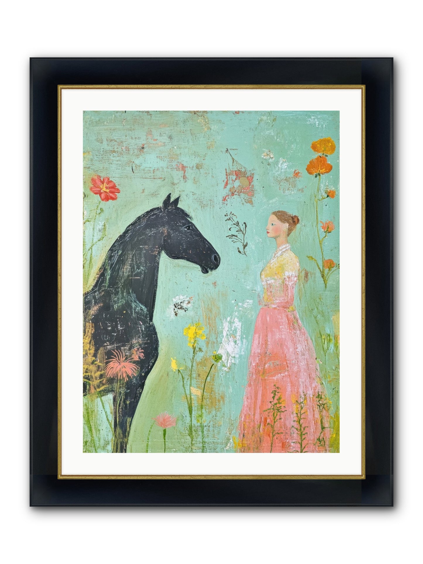 Quiet Conversation Framed Print - Wide Black w/Gold 24x32