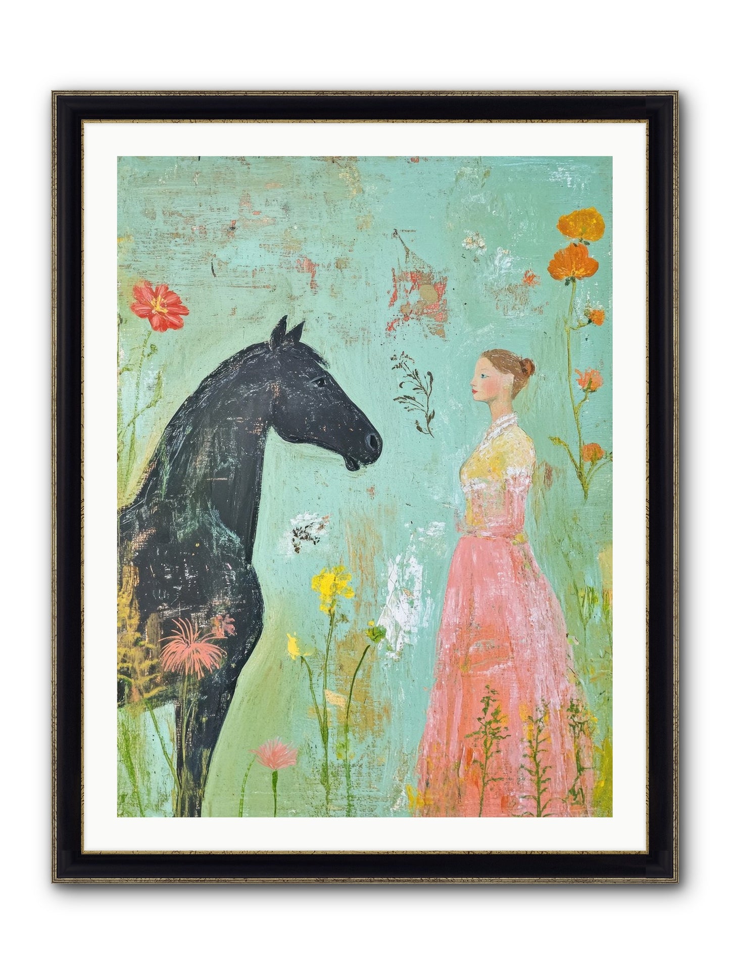 Quiet Conversation Framed Print - Black & Gold 30x40
