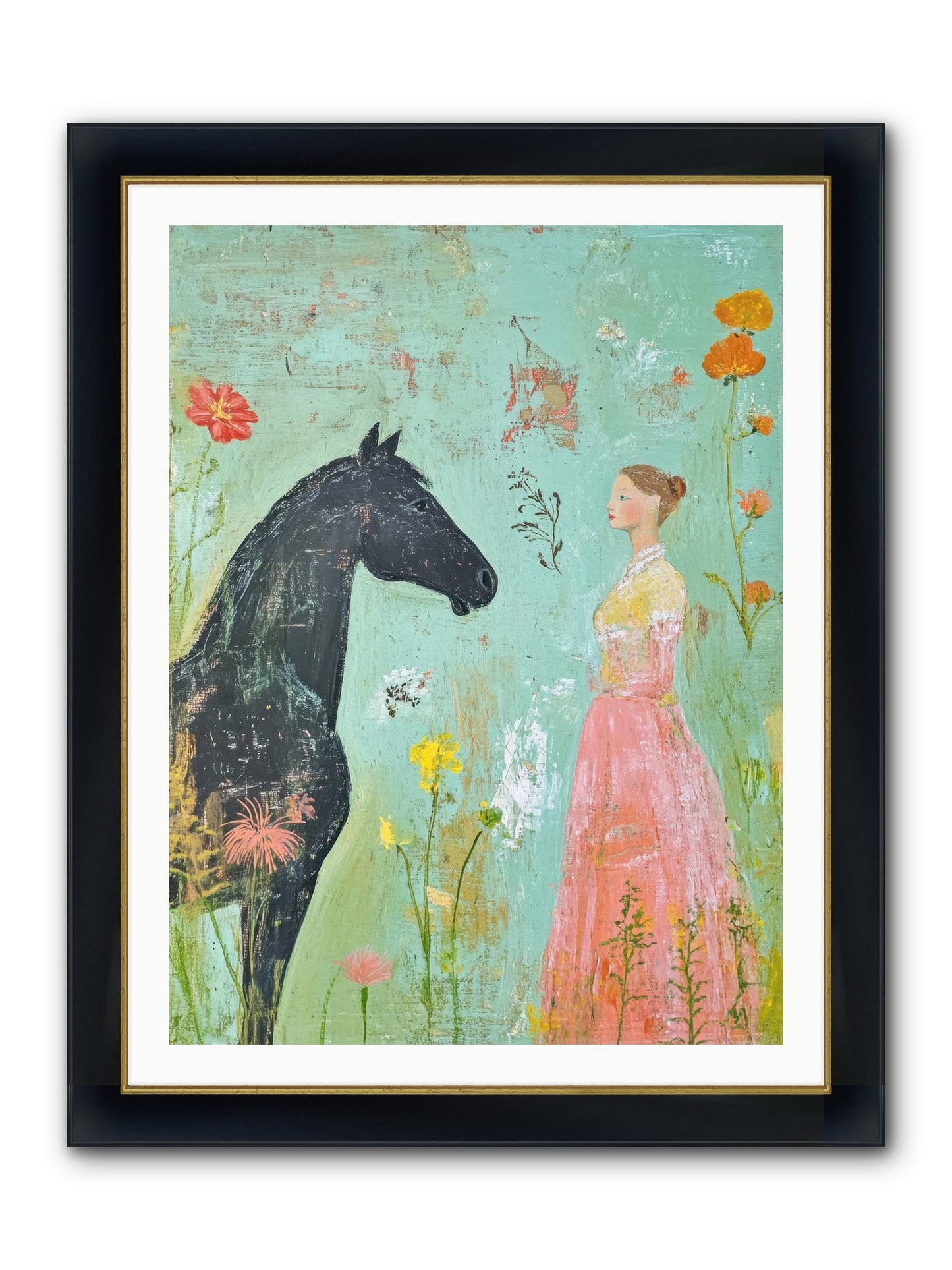 Quiet Conversation Framed Print - Wide Black w/Gold 30x40
