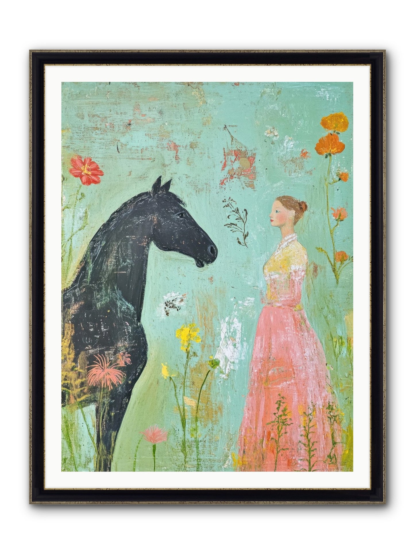 Quiet Conversation Framed Print - Black & Gold 36x48