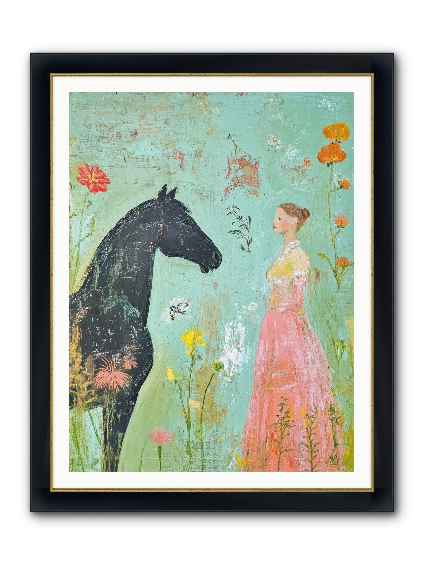 Quiet Conversation Framed Print - Wide Black w/Gold 36x48