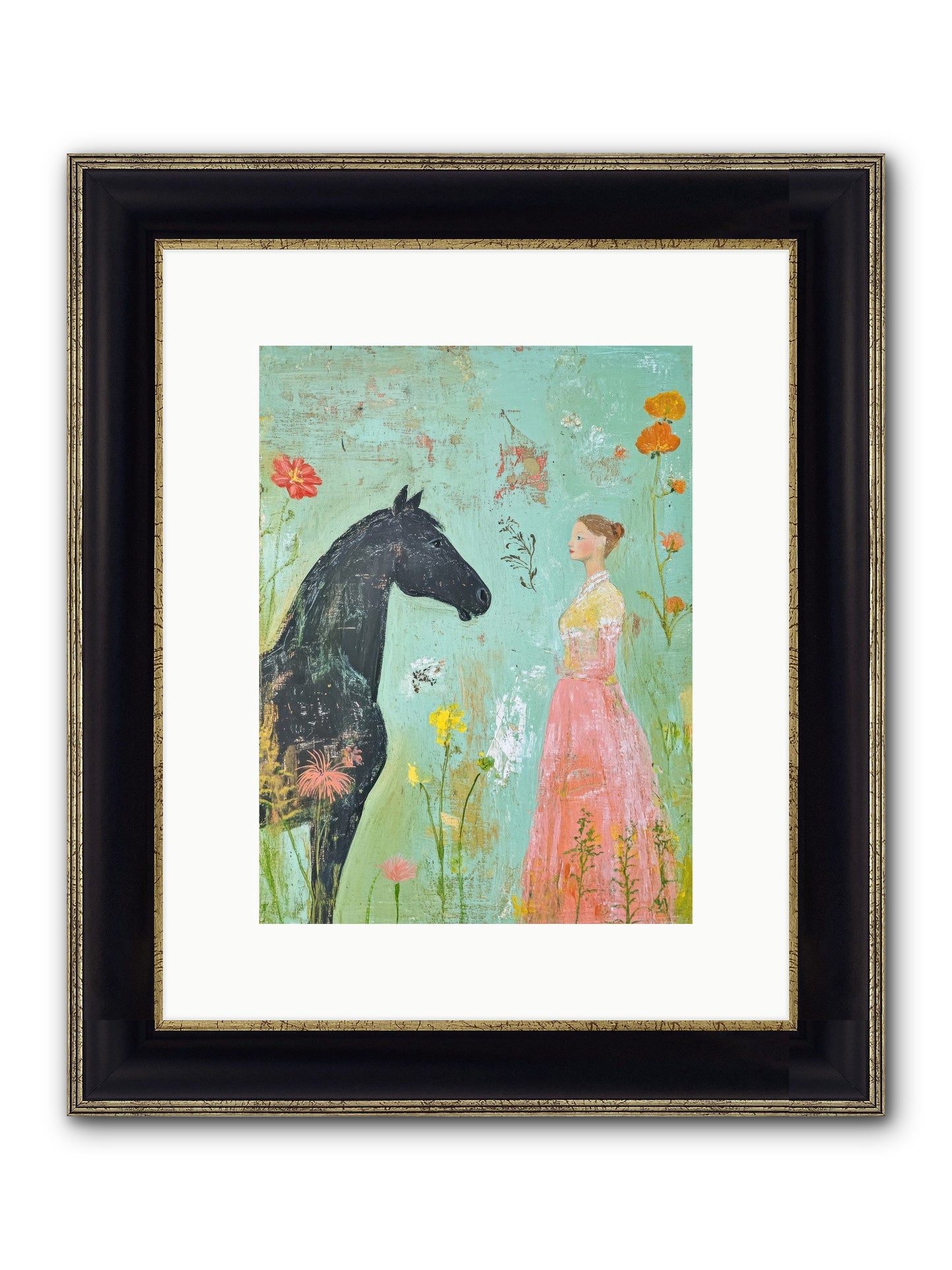 Quiet Conversation Framed Print - Black & Gold 9x12