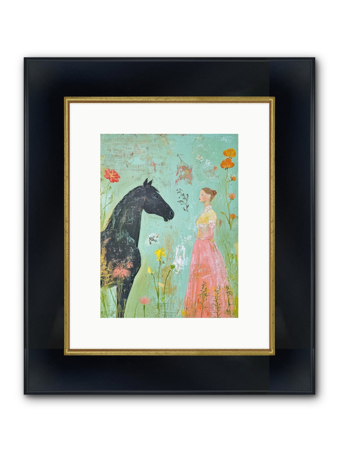 Quiet Conversation Framed Print - Wide Black w/Gold 9x12