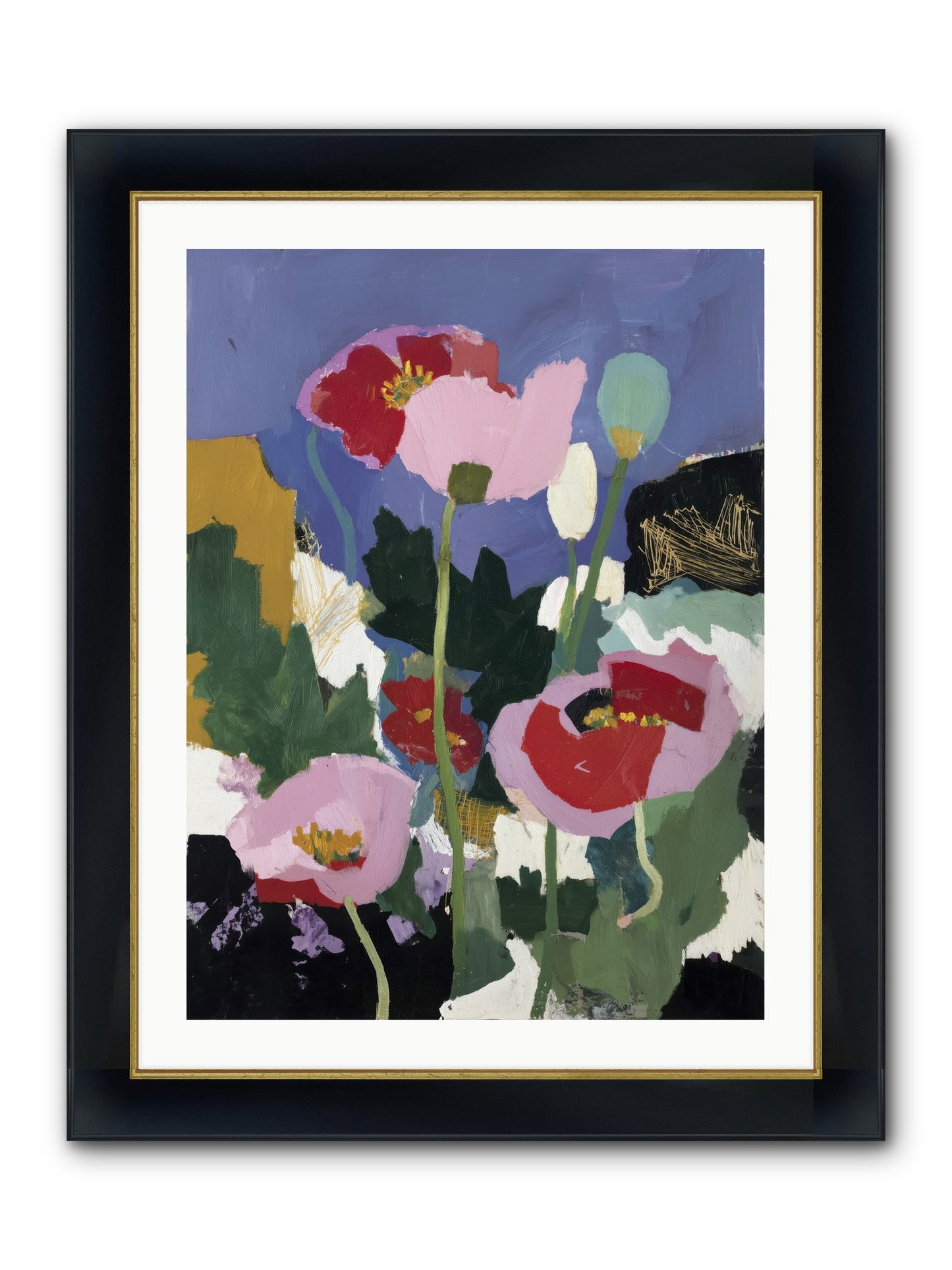 Quiet Mosaic Framed Print - Wide Black w/Gold 24x32