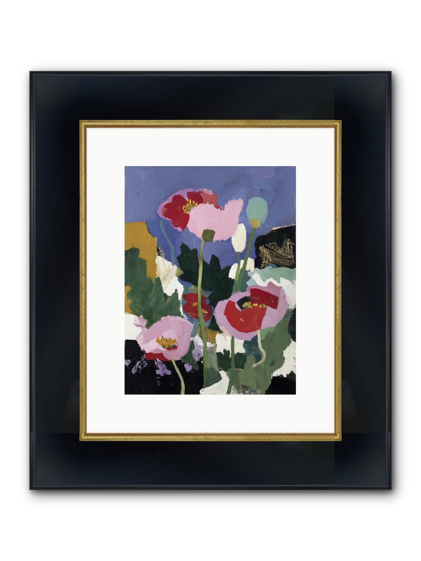 Quiet Mosaic Framed Print - Wide Black w/Gold 9x12
