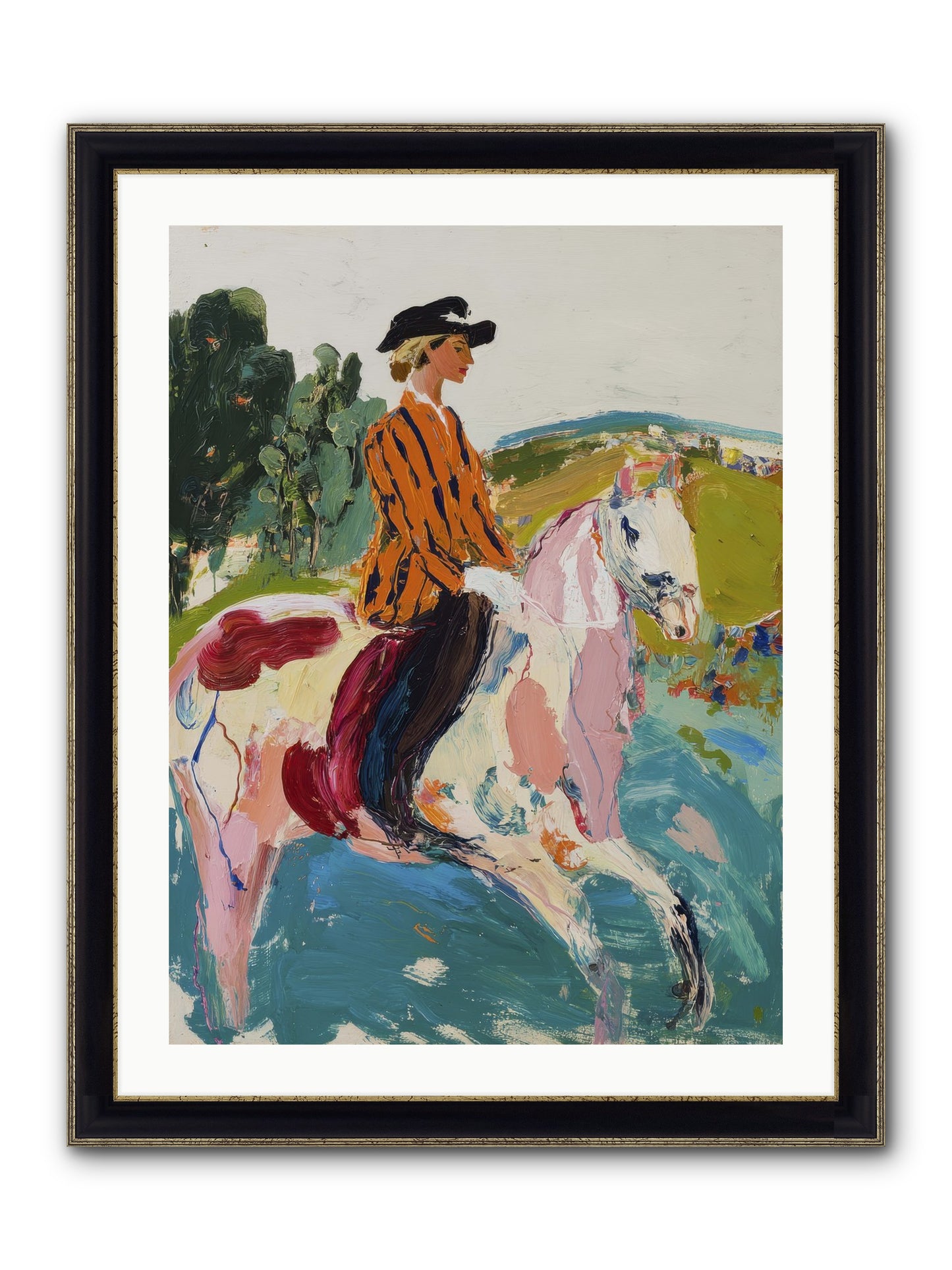 Racing Past Stone & Vine Framed Print - Black & Gold 24x32